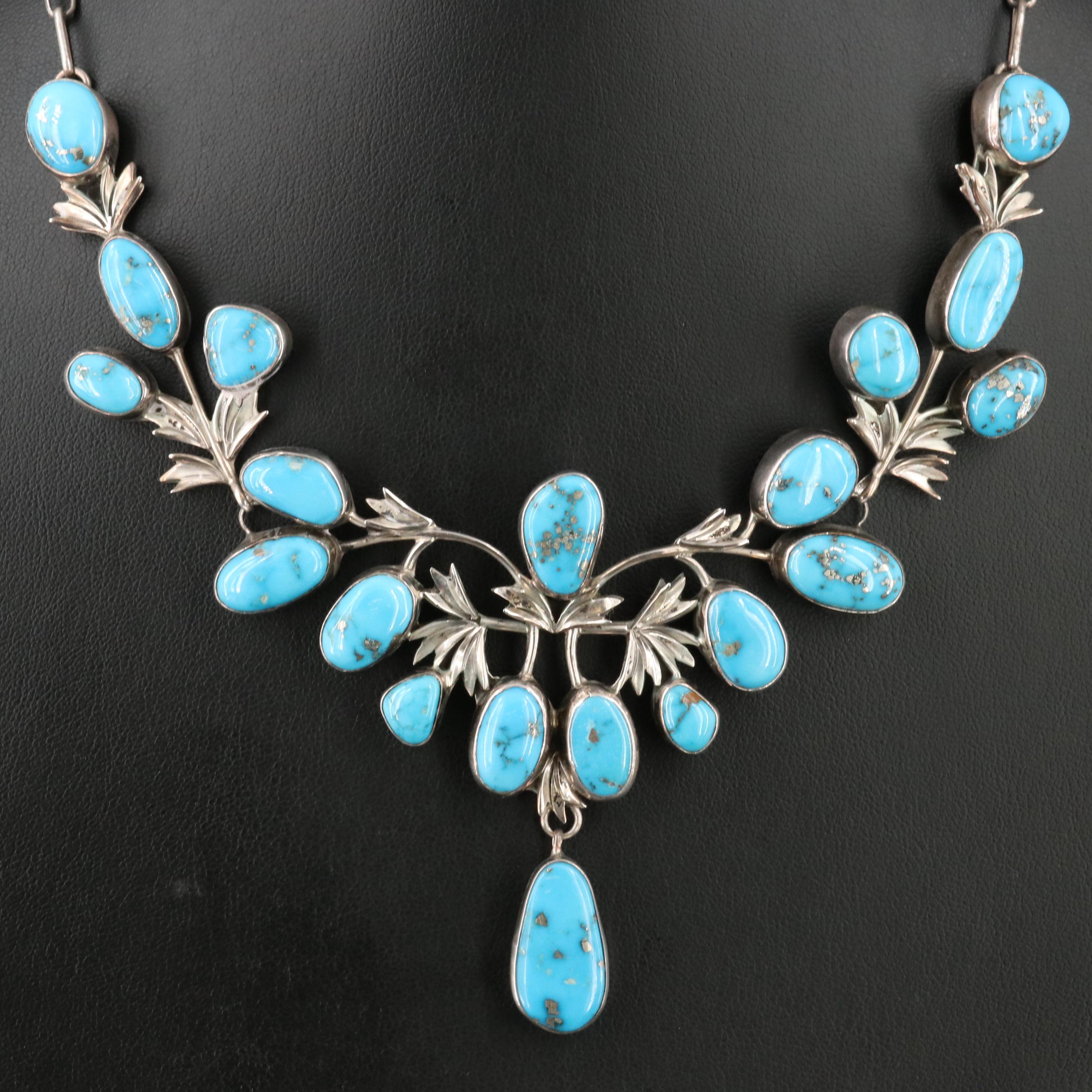 Sharon Sandoval Navajo Diné Sterling Turquoise Bib Necklace