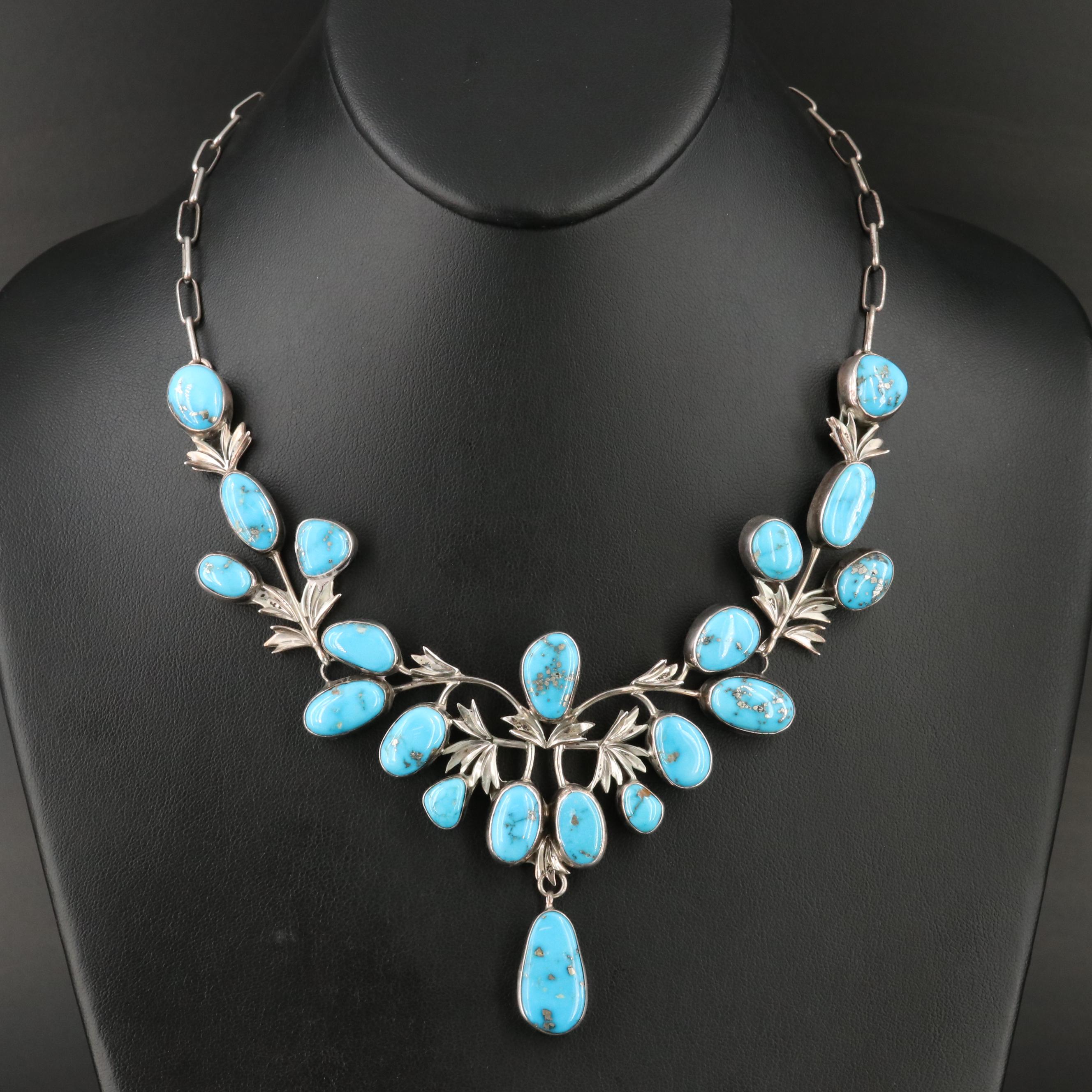 Sharon Sandoval Navajo Diné Sterling Turquoise Bib Necklace