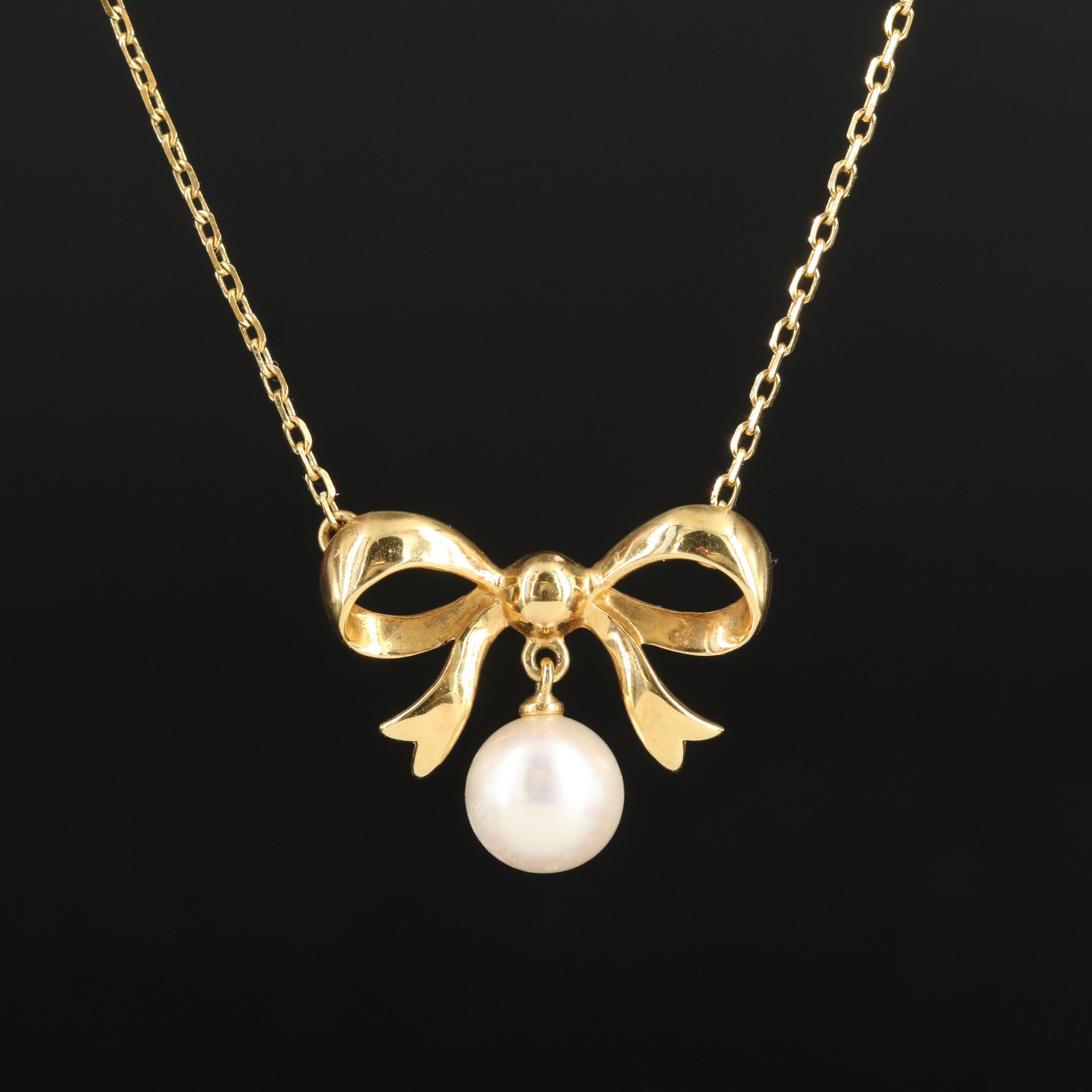 Mikimoto 18K Pearl Bow Pendant Necklace