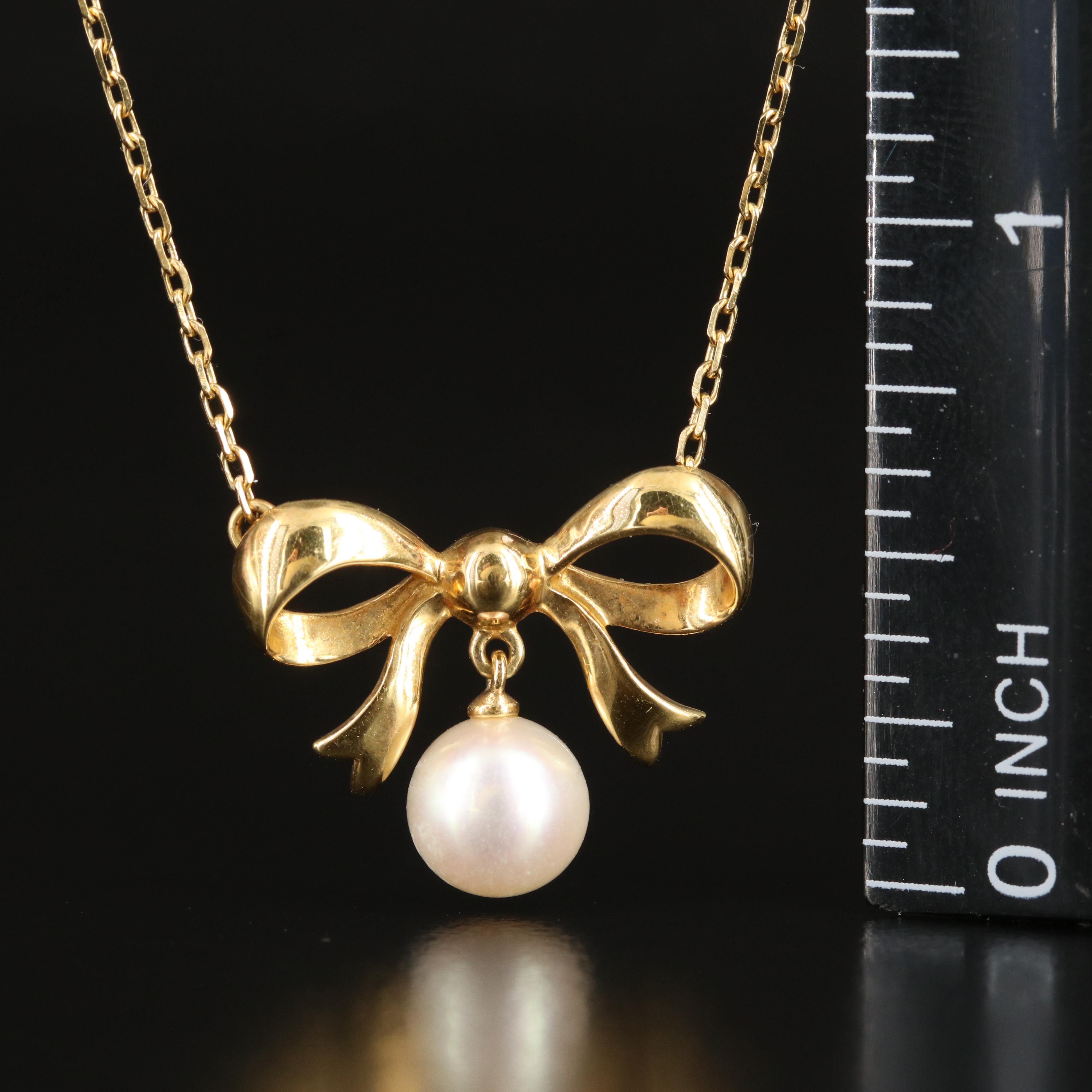 Mikimoto 18K Pearl Bow Pendant Necklace