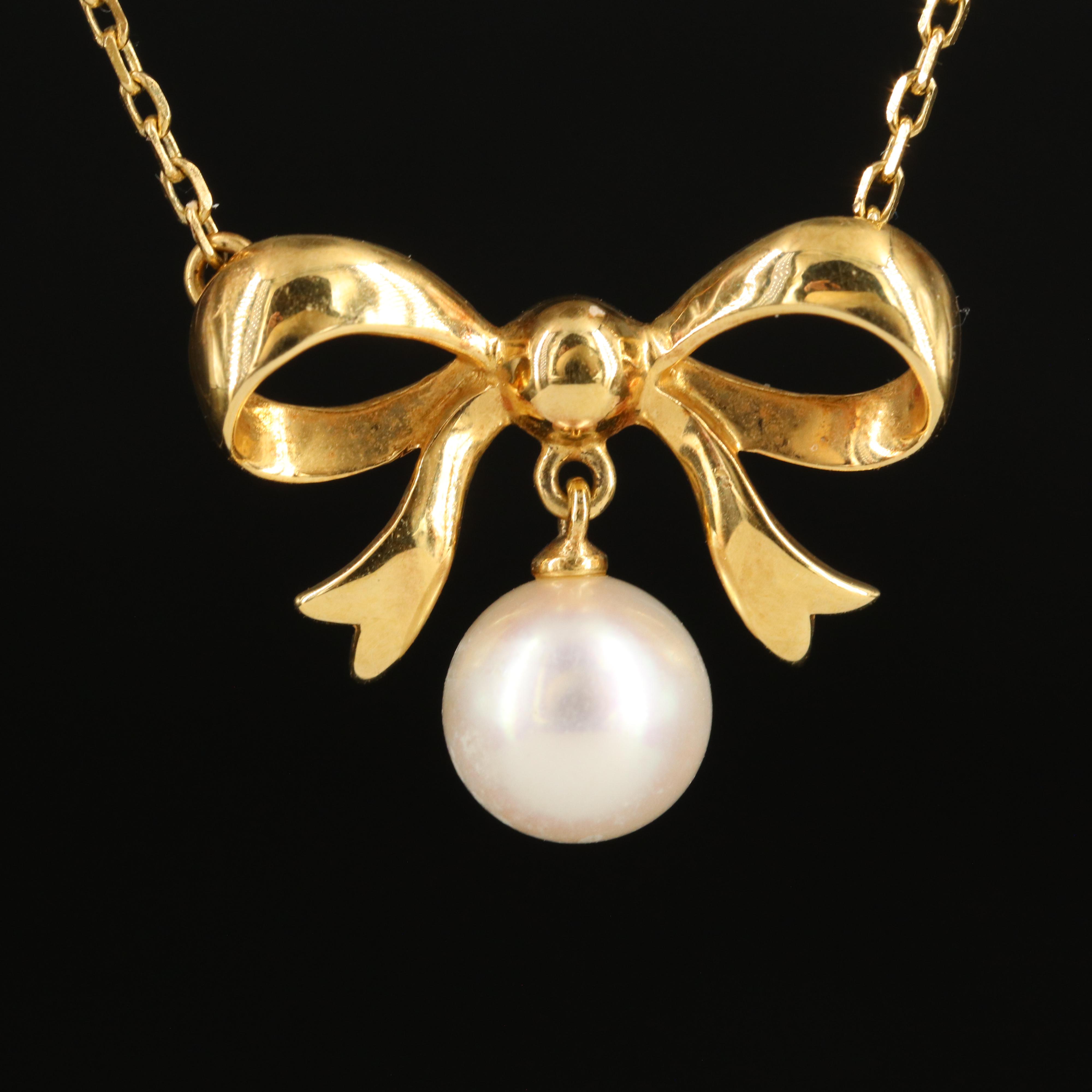 Mikimoto 18K Pearl Bow Pendant Necklace