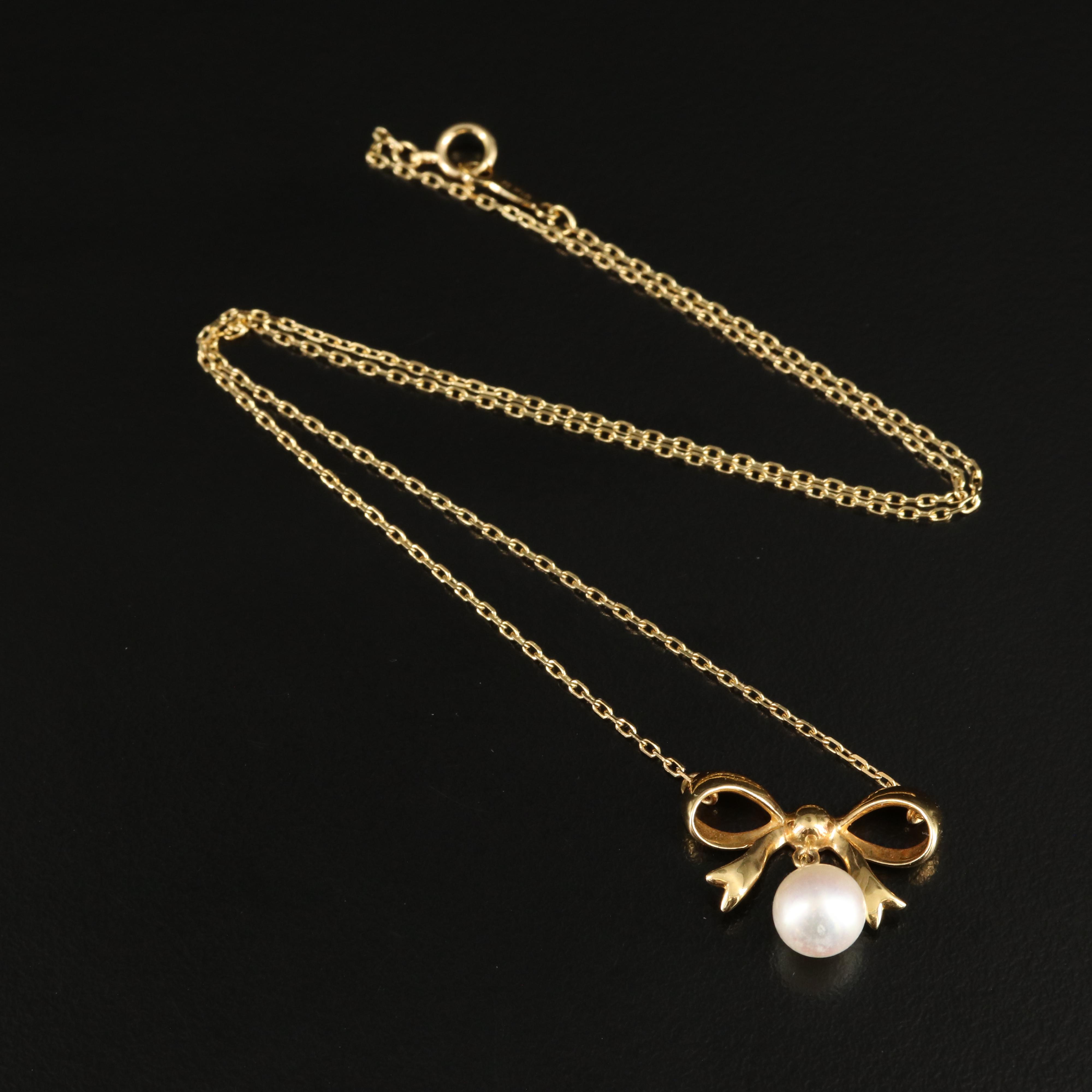 Mikimoto 18K Pearl Bow Pendant Necklace