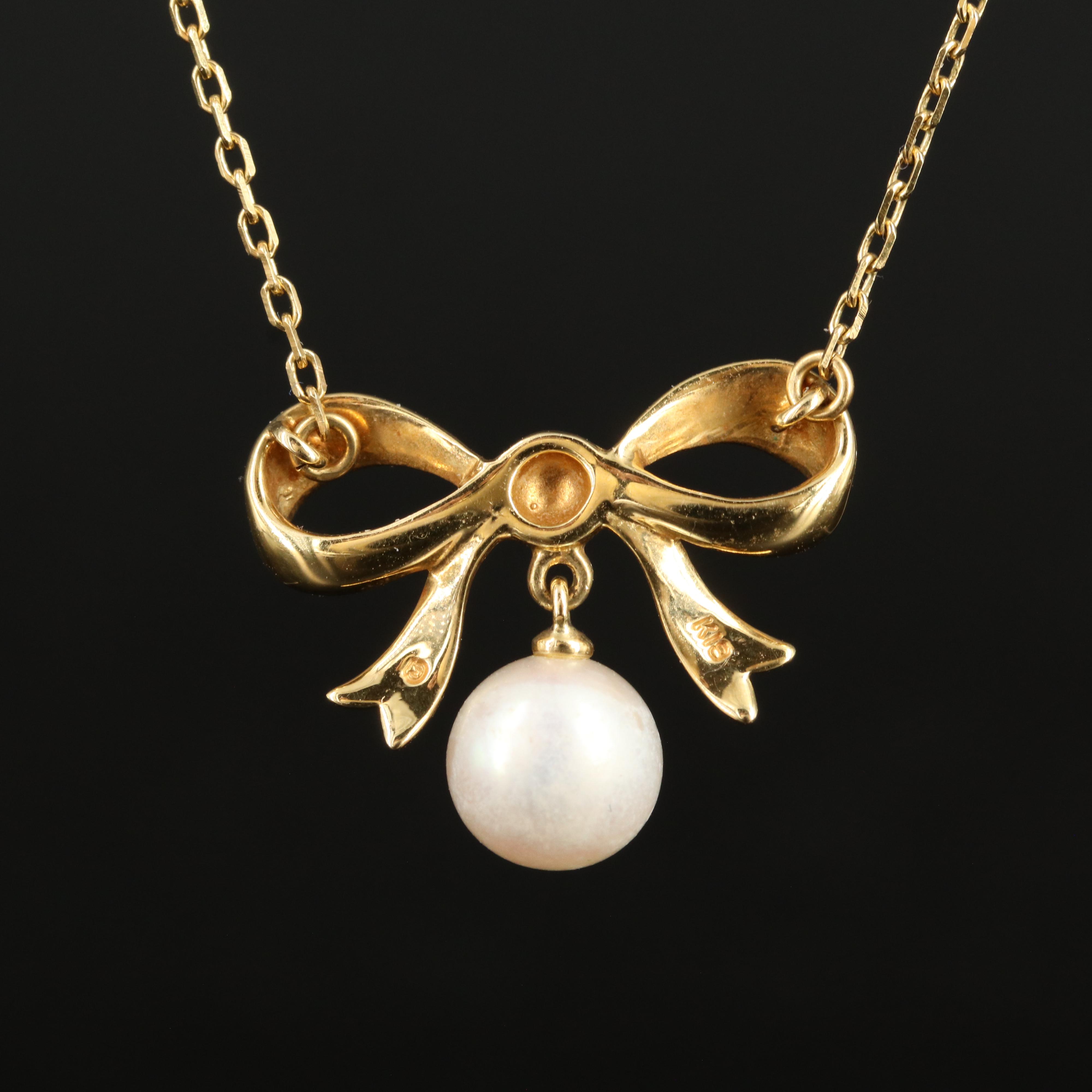 Mikimoto 18K Pearl Bow Pendant Necklace