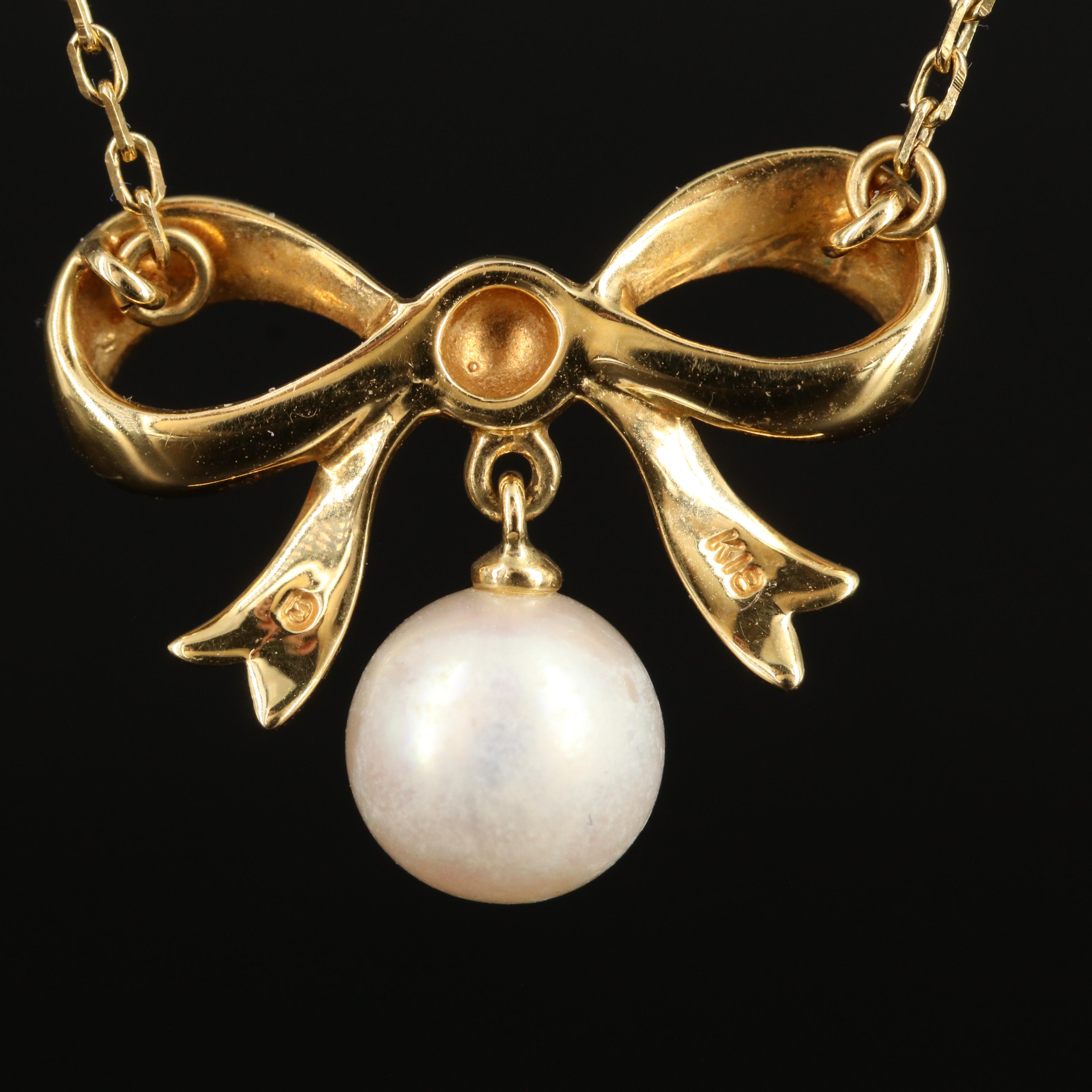 Mikimoto 18K Pearl Bow Pendant Necklace