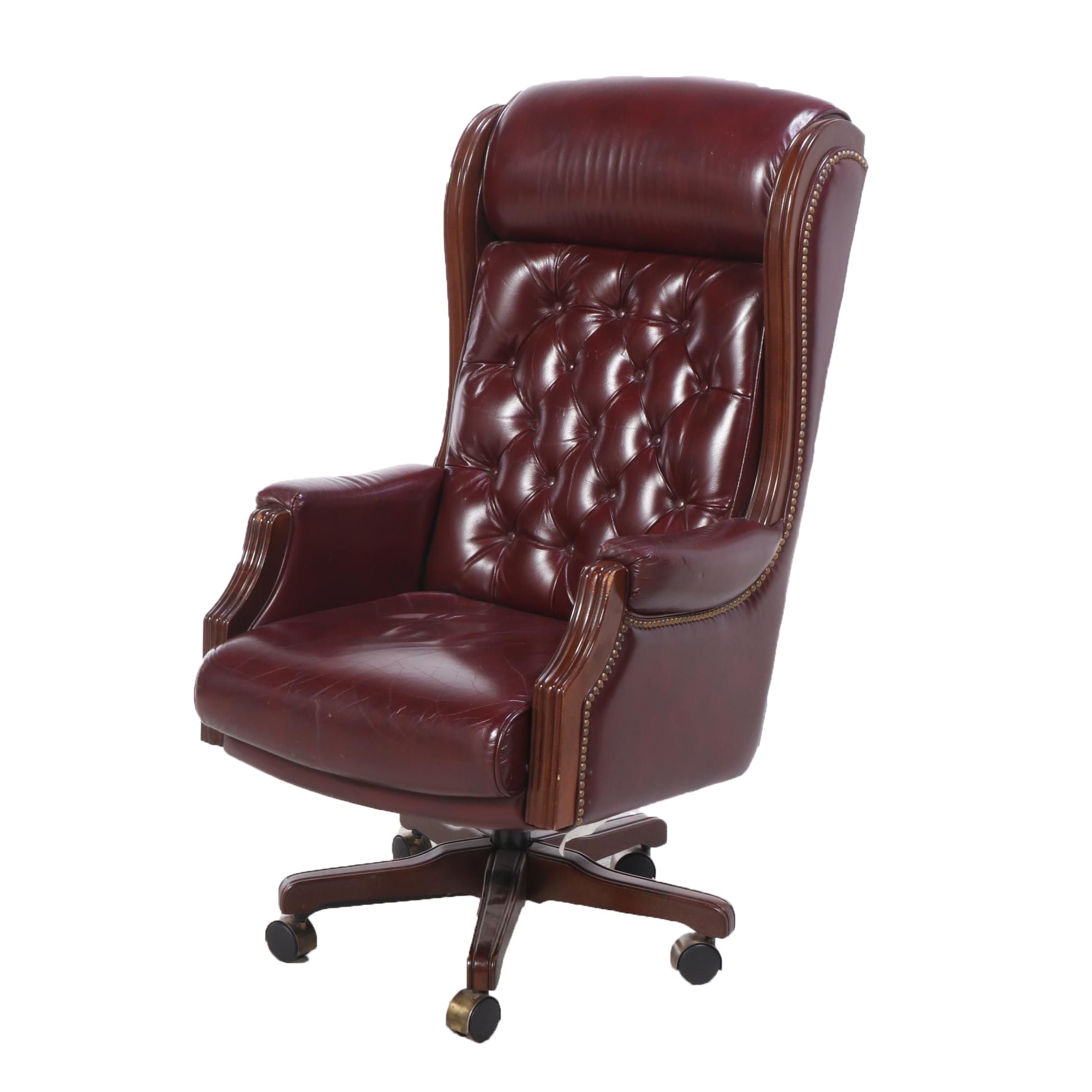 Tufted Leather Office Chair with Nailhead Trim
