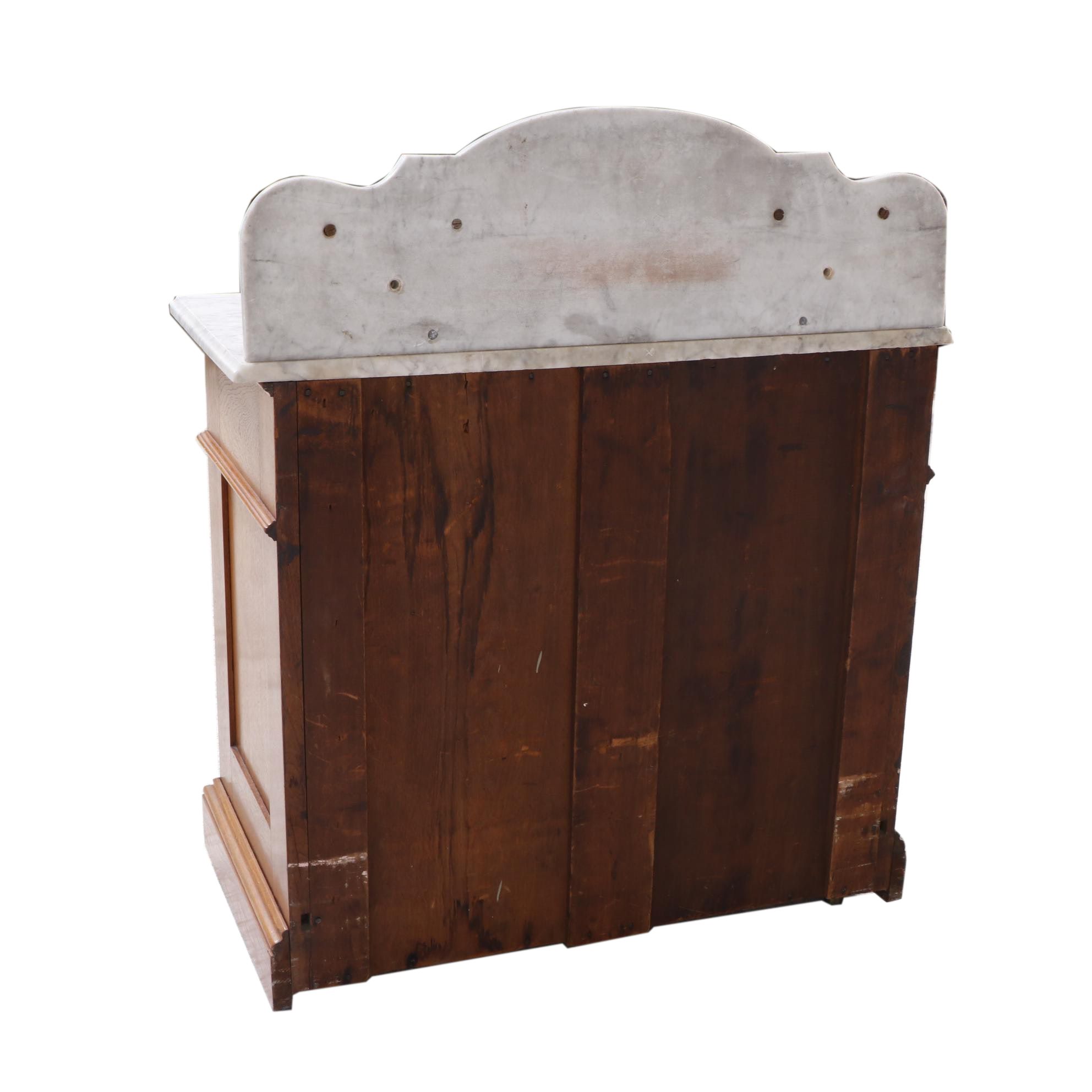Victorian Eastlake Style Walnut and Burl Marble Top Washstand, 1870-1900