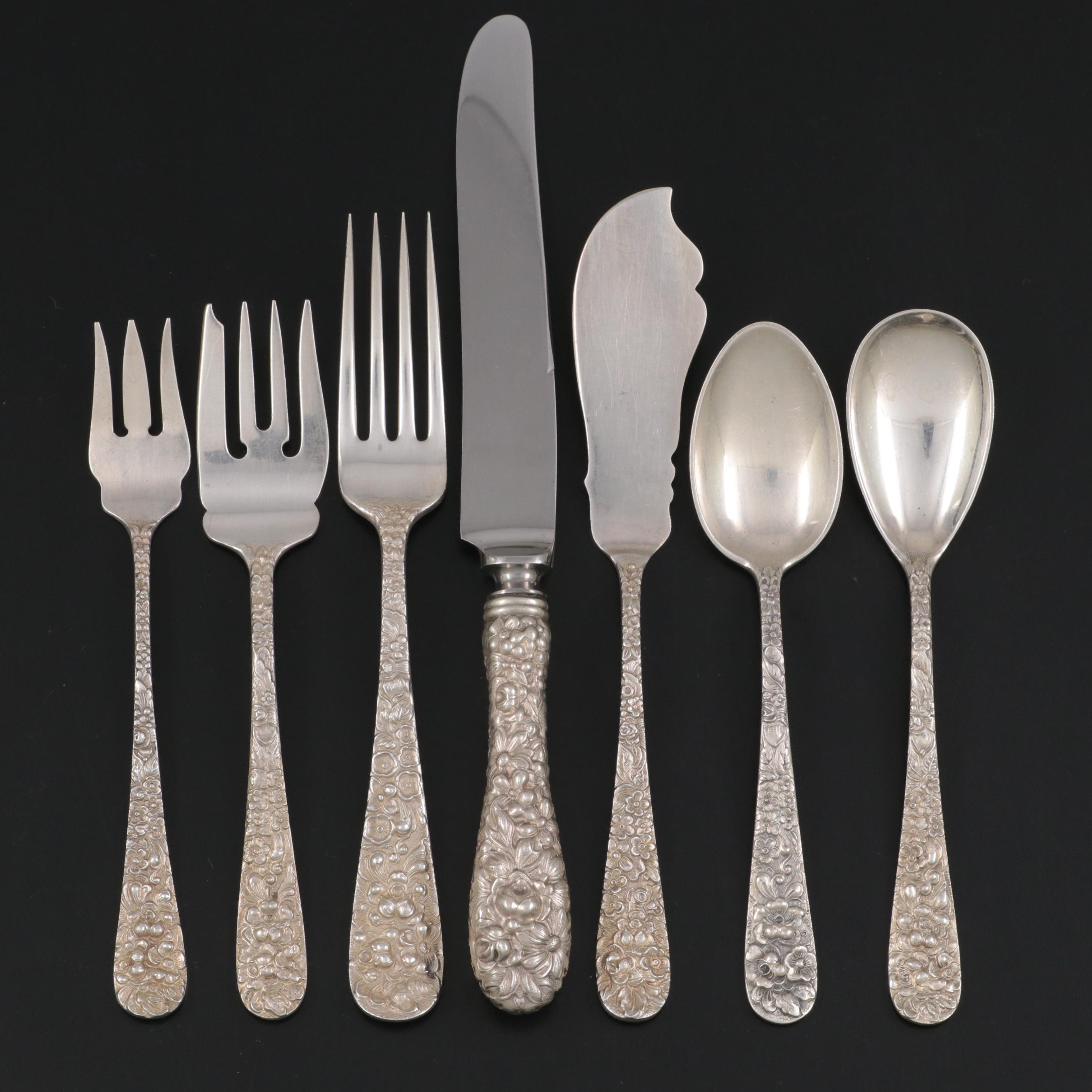 Stieff "Repoussé" Sterling Silver Flatware in Flatware Chest