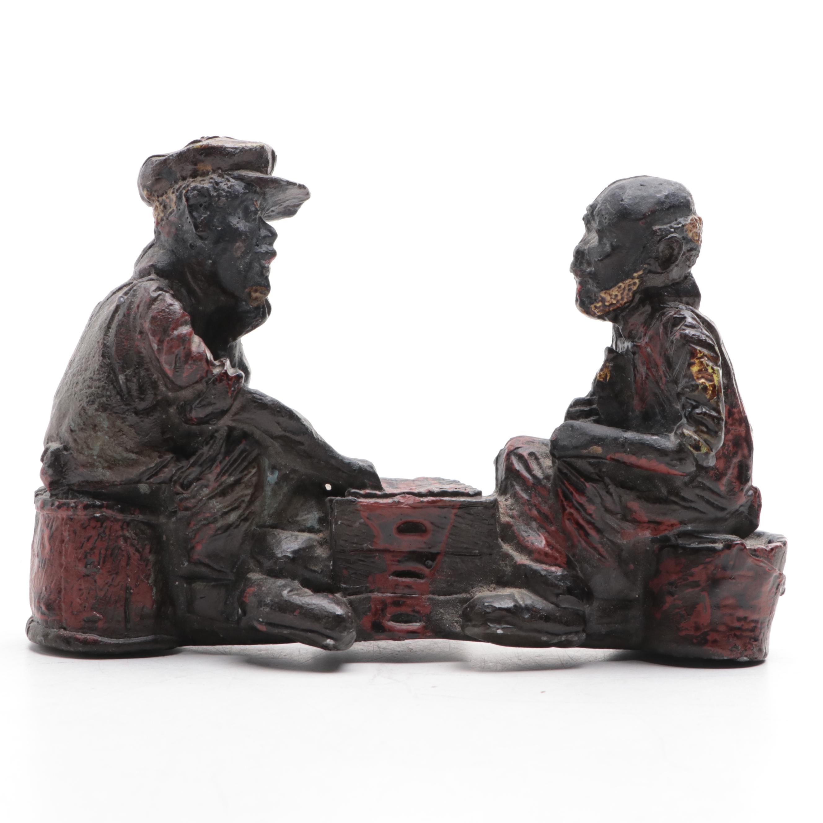 Painted Cast Iron Union Soldier Bookend and Other Polychrome Metal Figurine