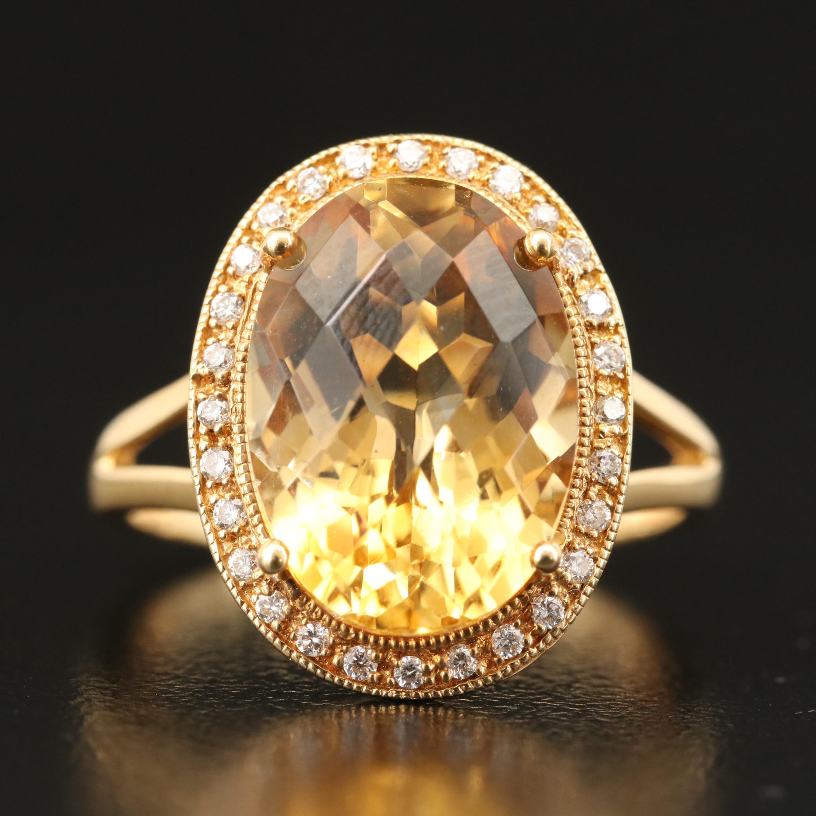 18K Citrine and Diamond Oval Ring