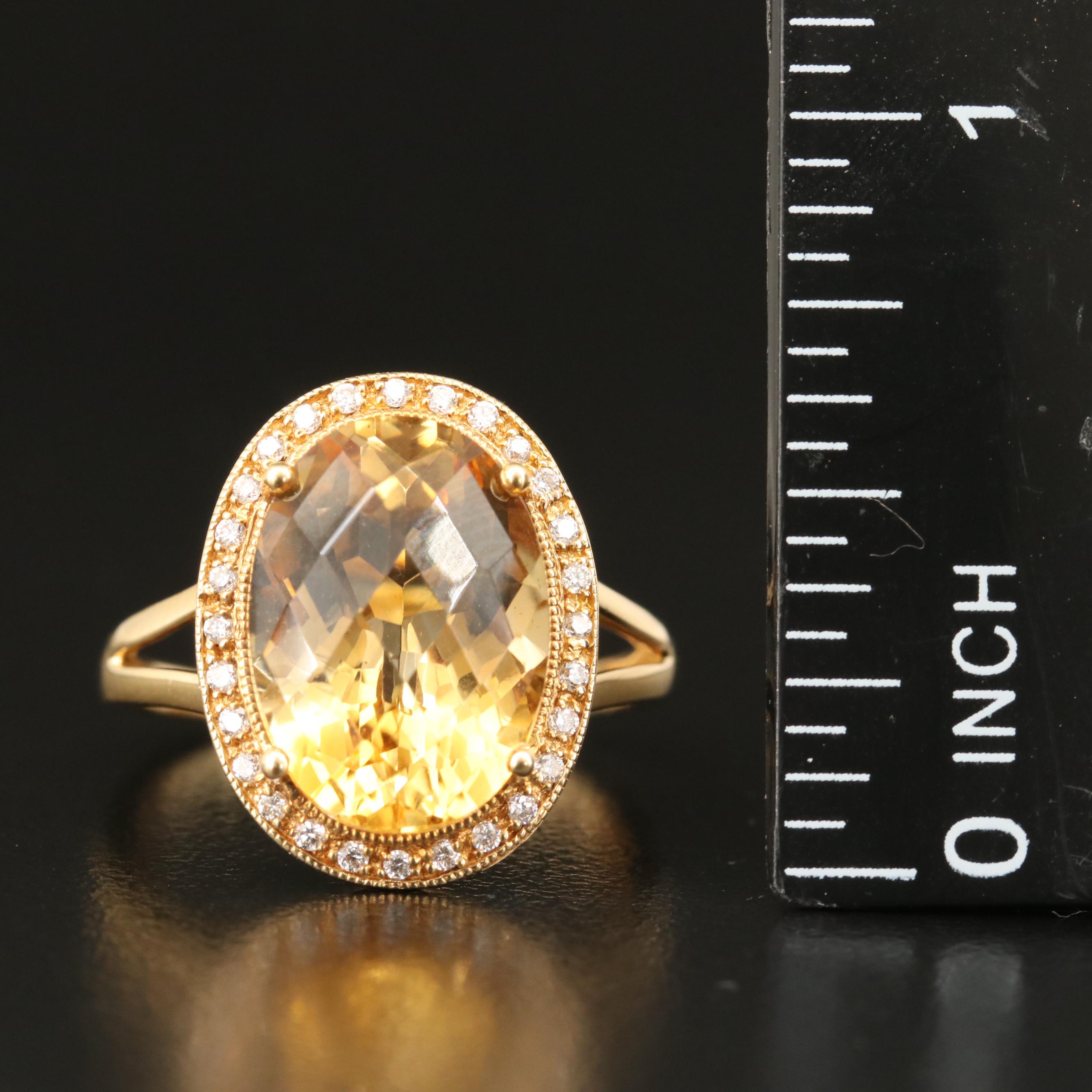 18K Citrine and Diamond Oval Ring