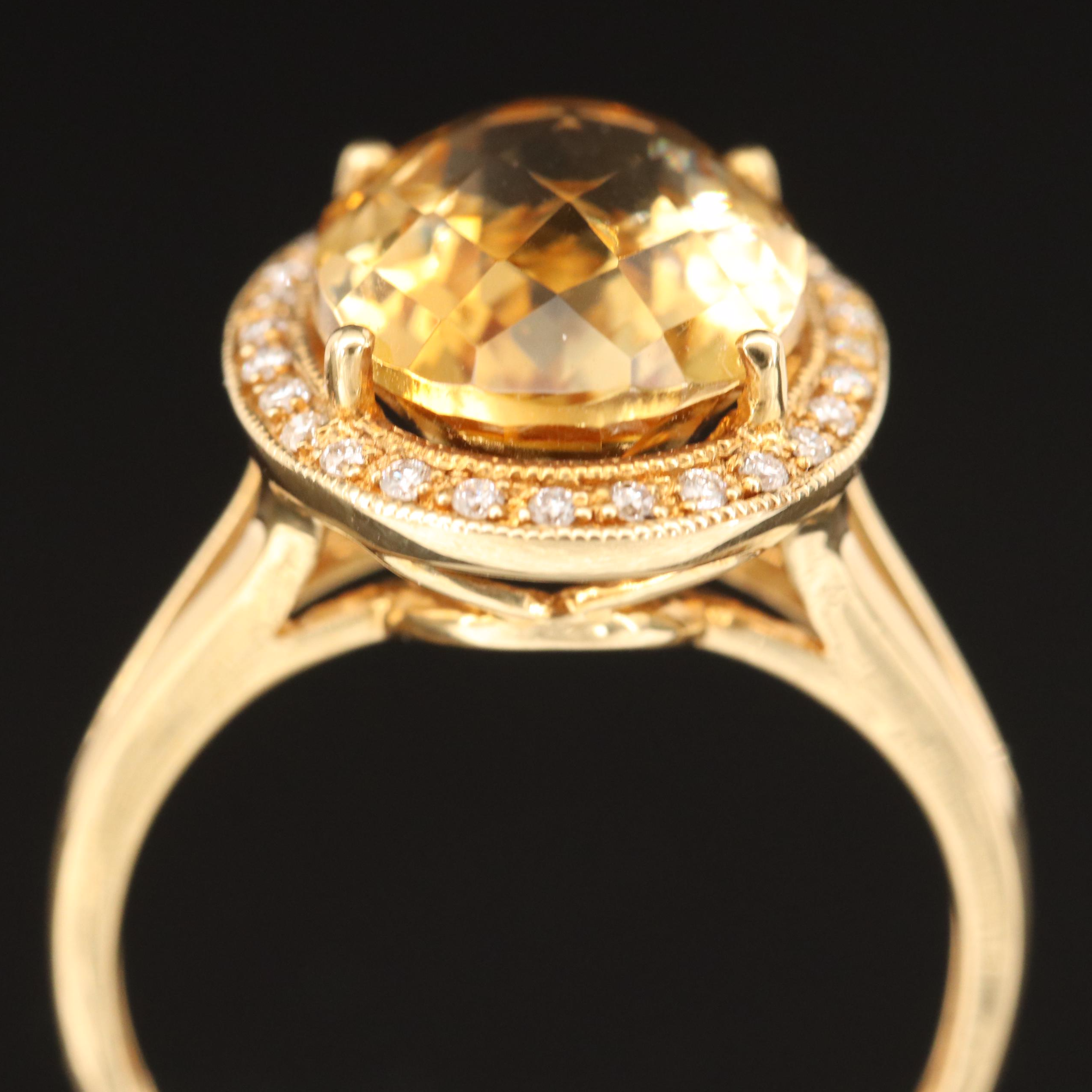 18K Citrine and Diamond Oval Ring