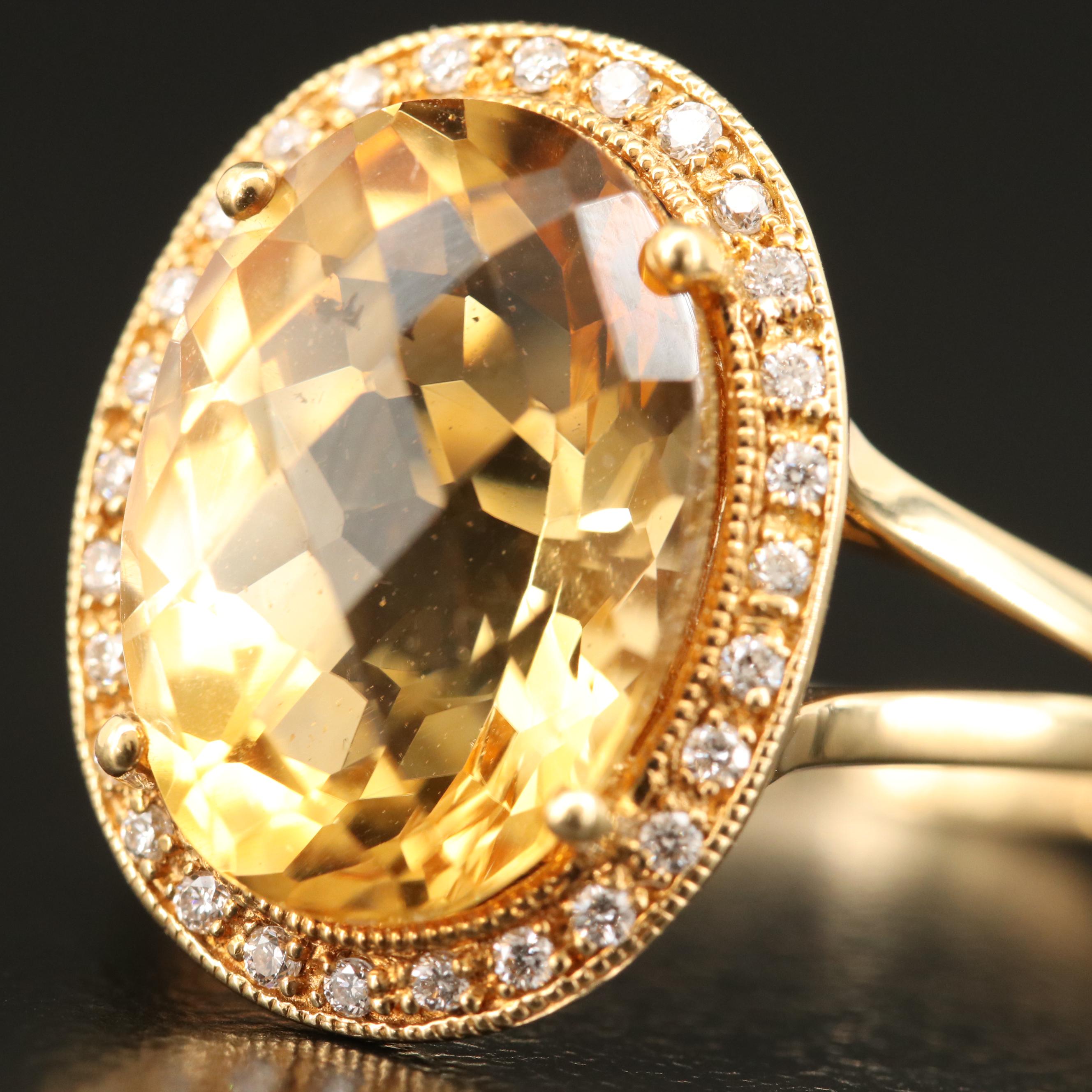 18K Citrine and Diamond Oval Ring