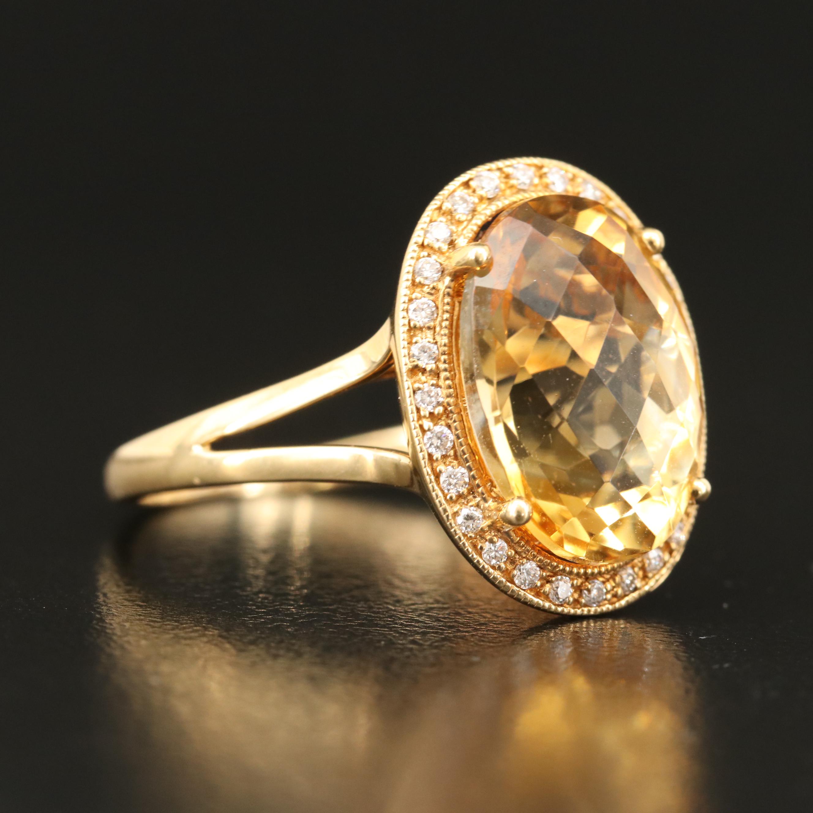 18K Citrine and Diamond Oval Ring