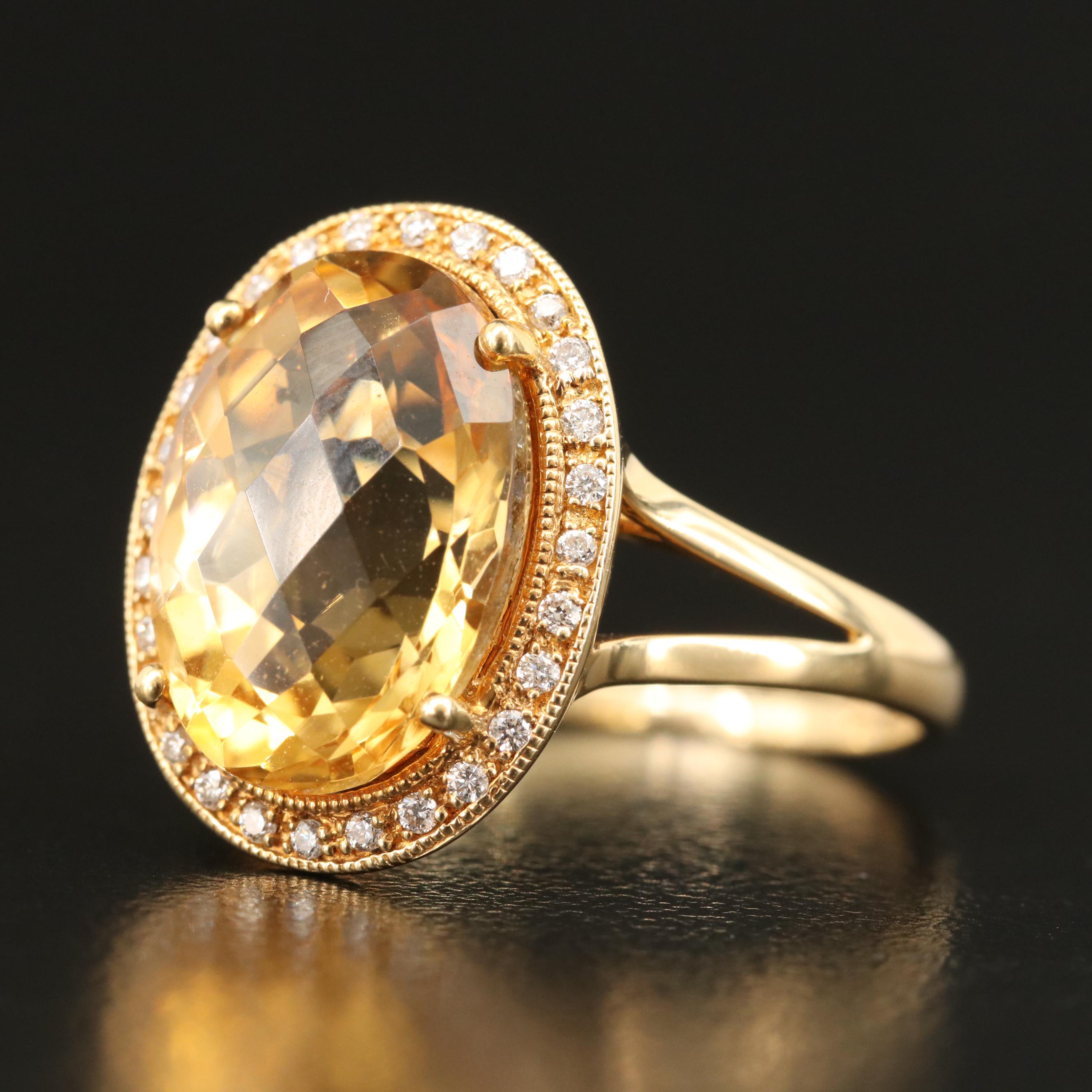 18K Citrine and Diamond Oval Ring