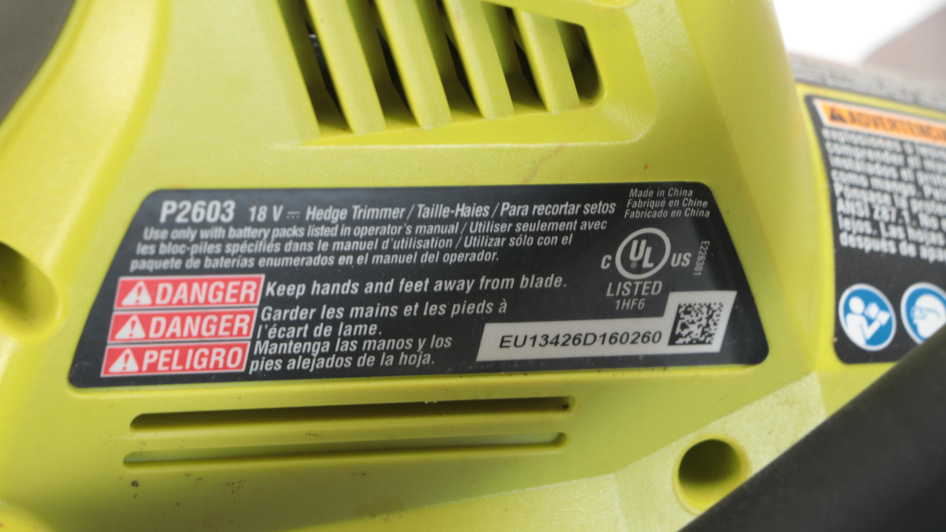 Ryobi 20" Brushless Cordless Snow Blower and Hedge Trimmer With Charger