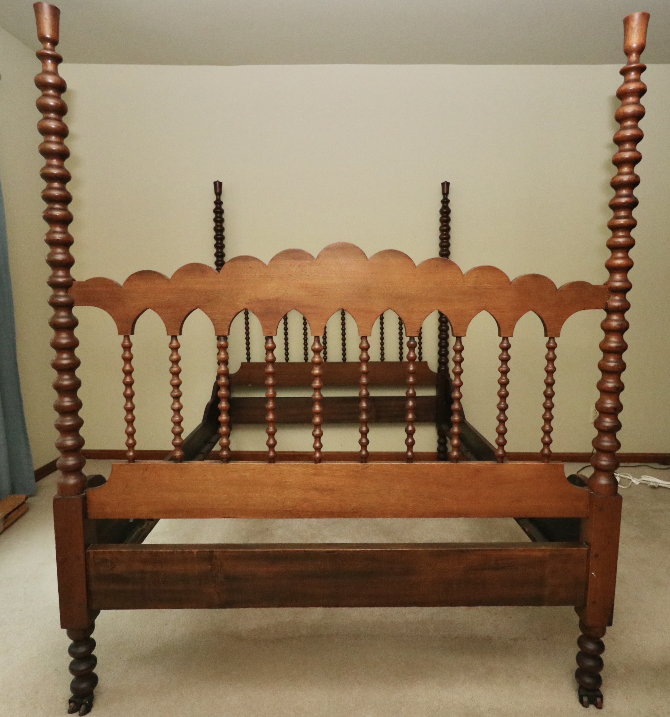 Walnut Four-Poster Spindle Full Bed, Late 19th Century