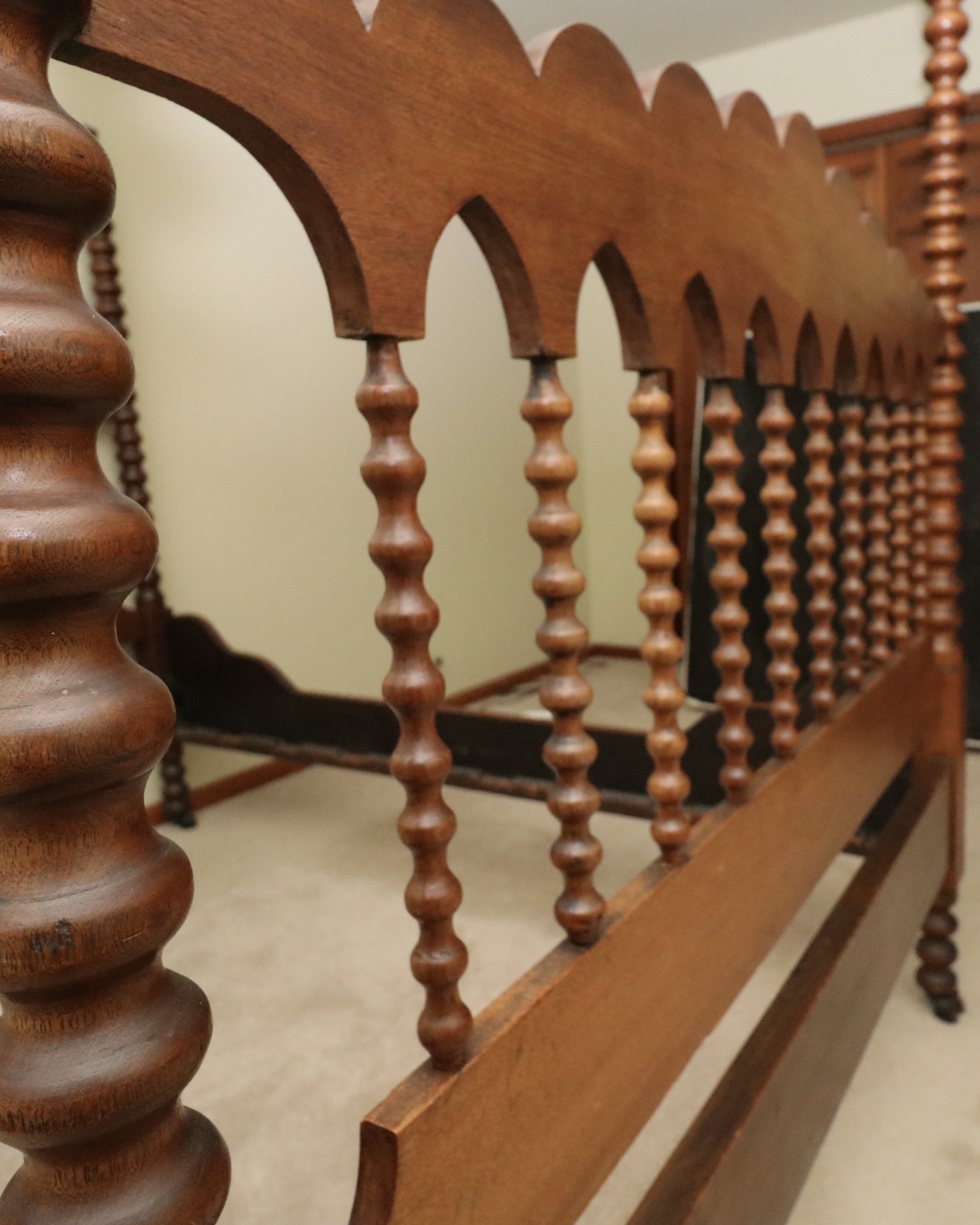 Walnut Four-Poster Spindle Full Bed, Late 19th Century