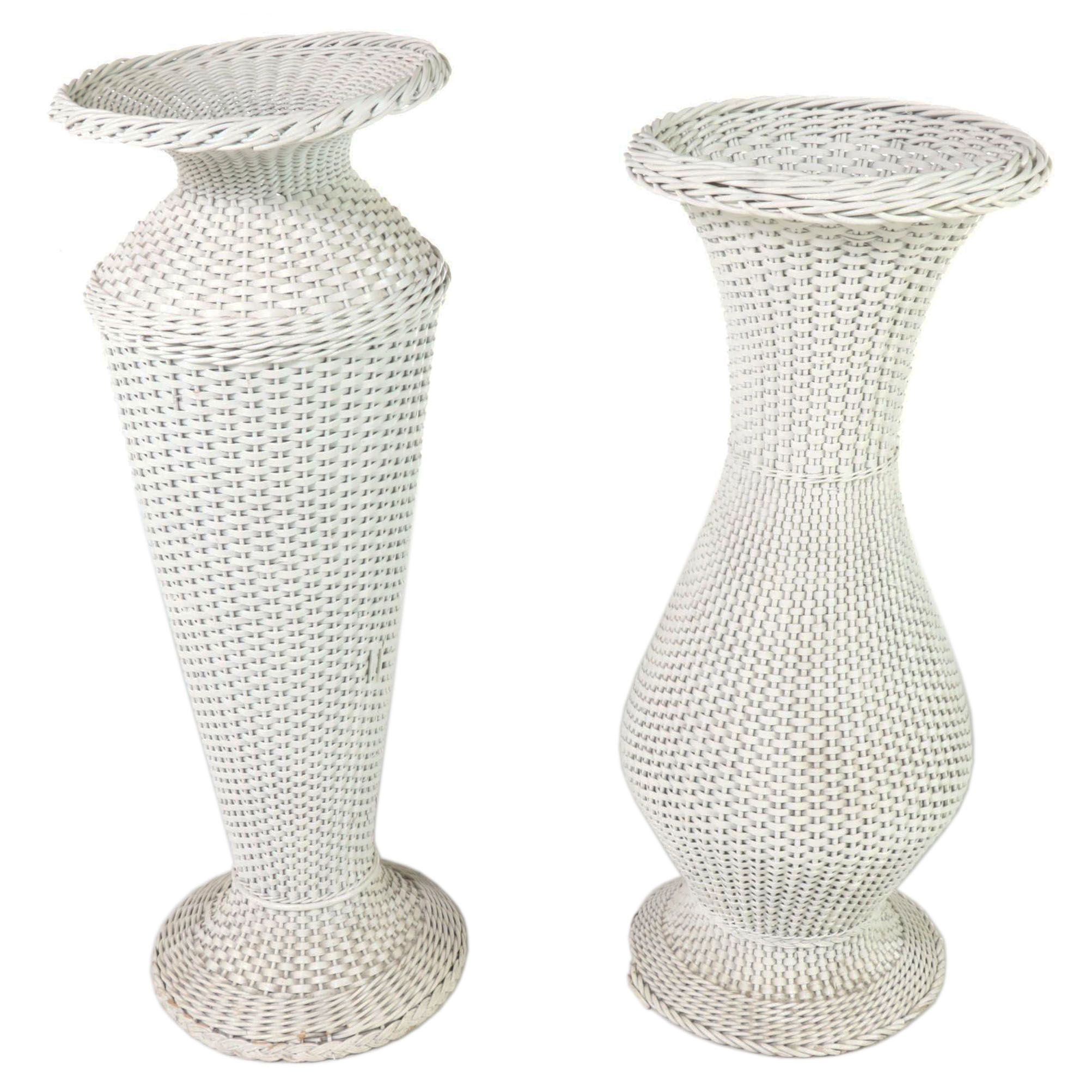 White Wicker Floor Vases EBTH