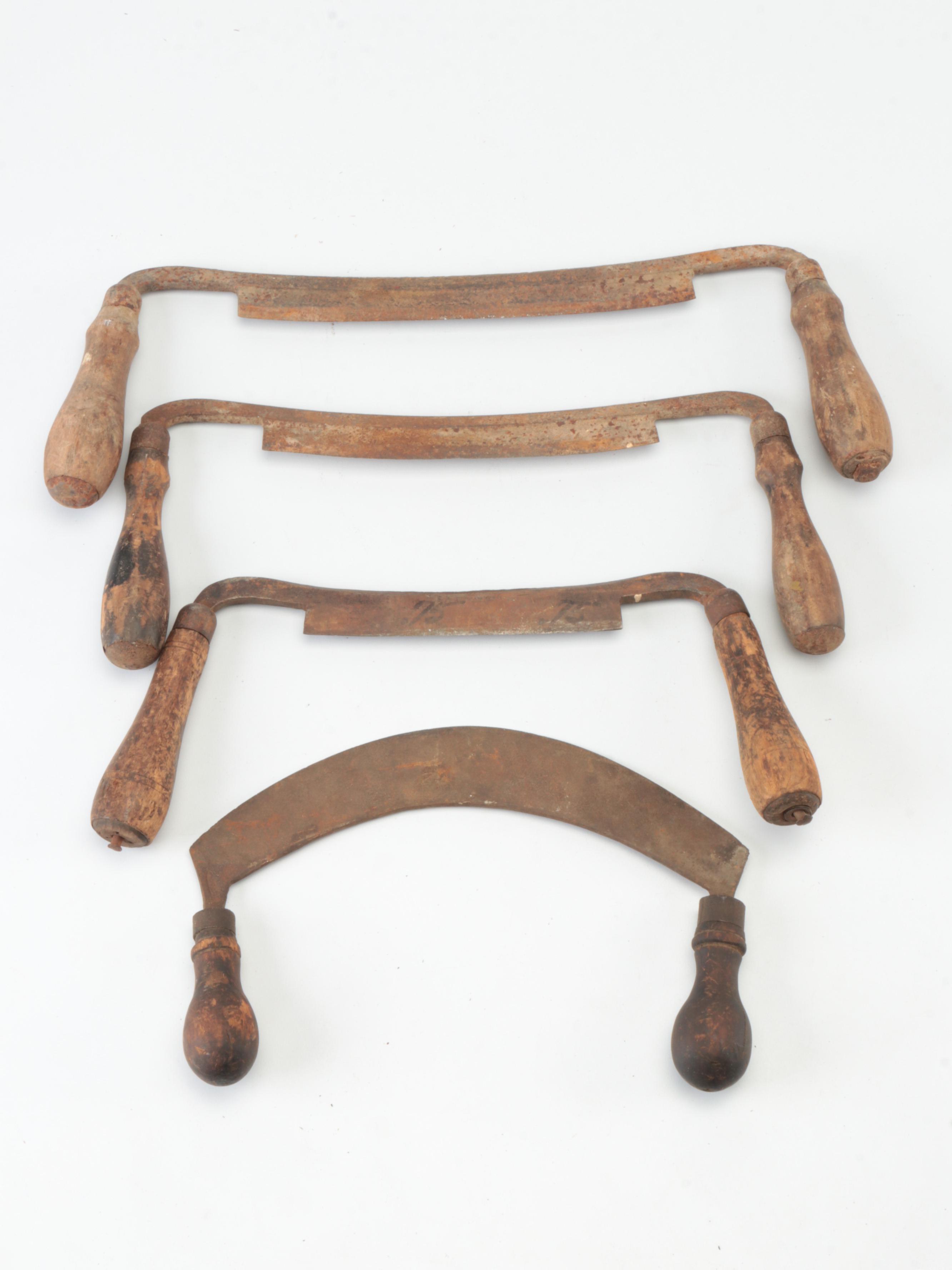 Antique Draw Knives and Logging Saws with Handles