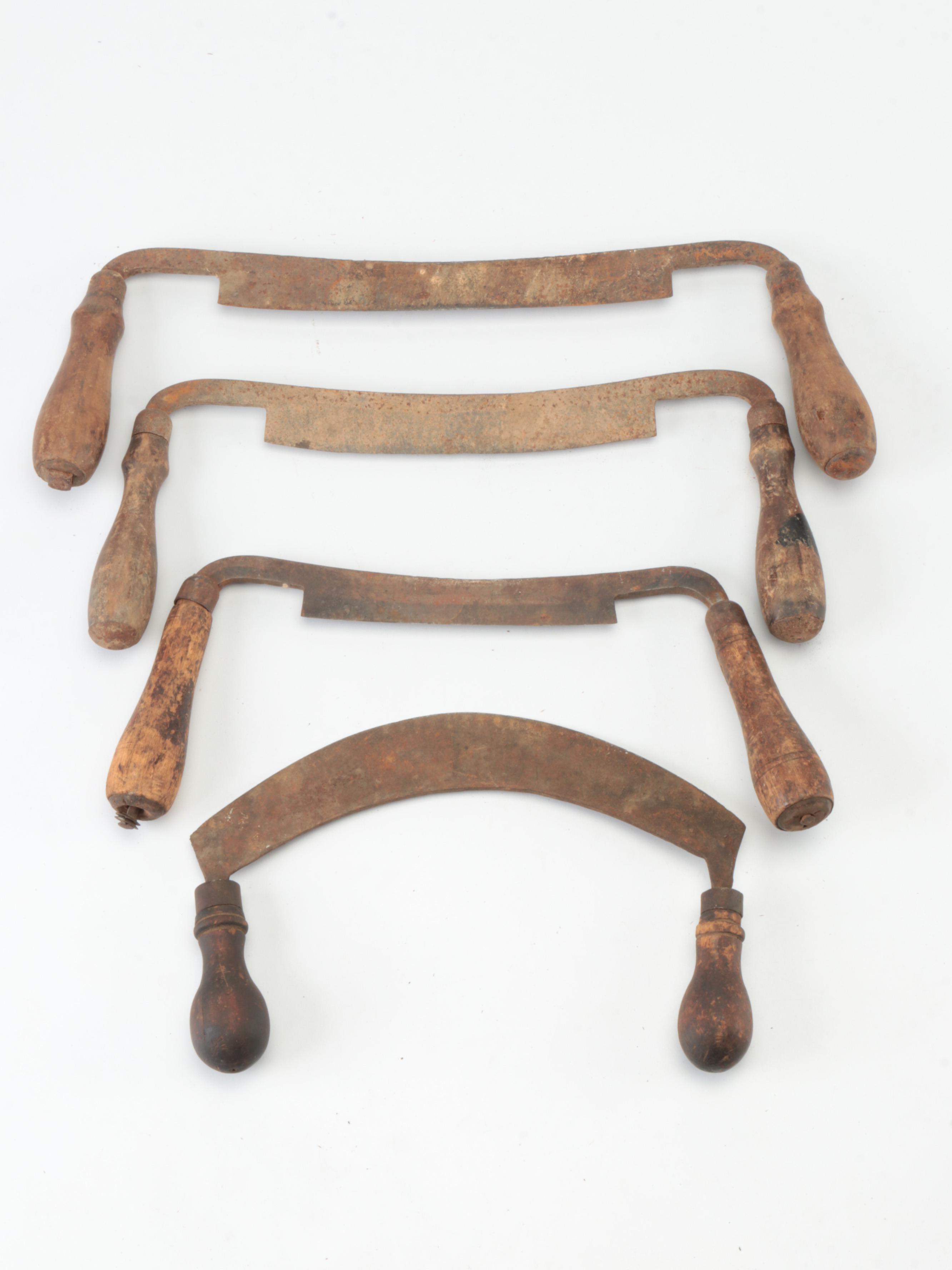 Antique Draw Knives and Logging Saws with Handles