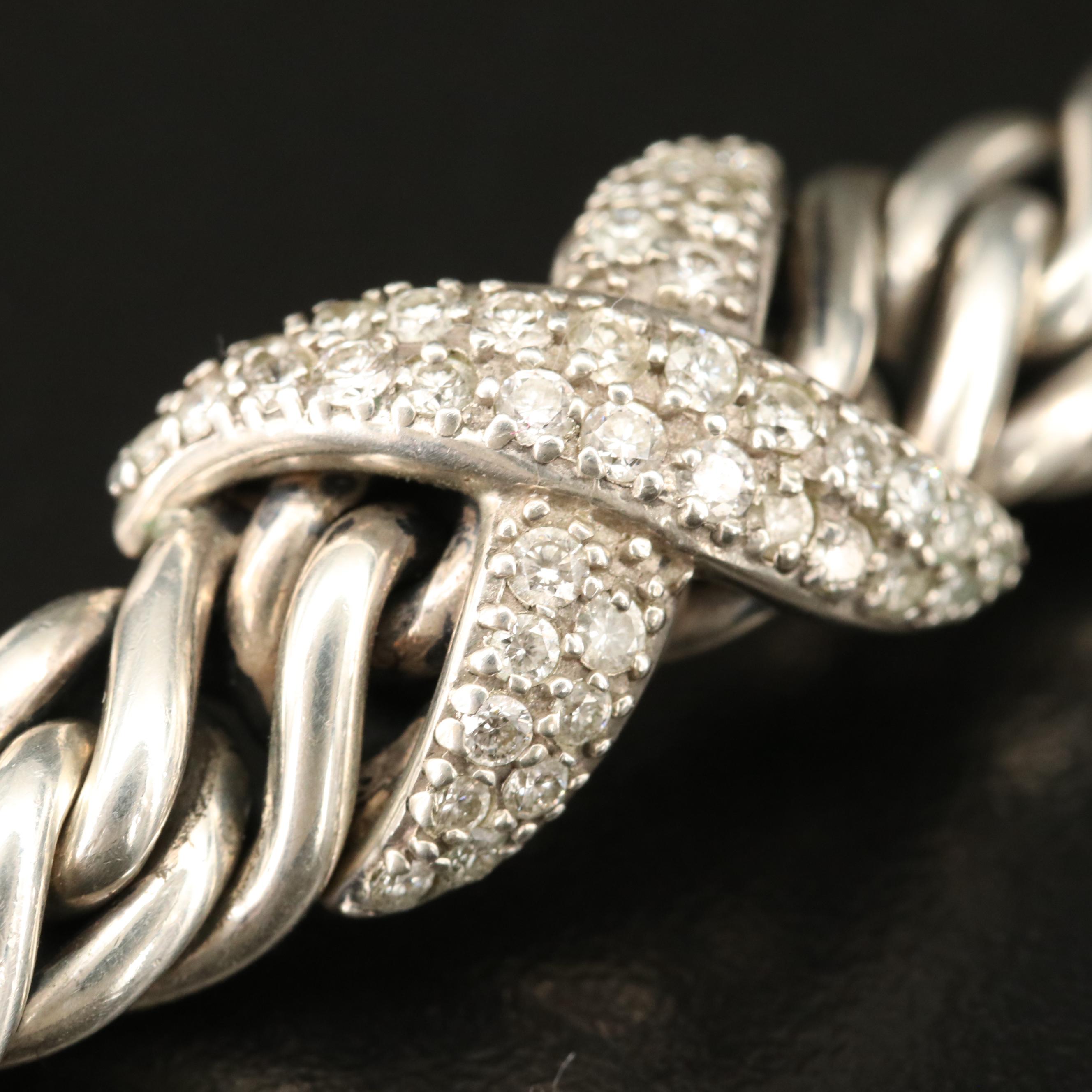David Yurman Sterling Diamond "X" Wheat Chain Bracelet