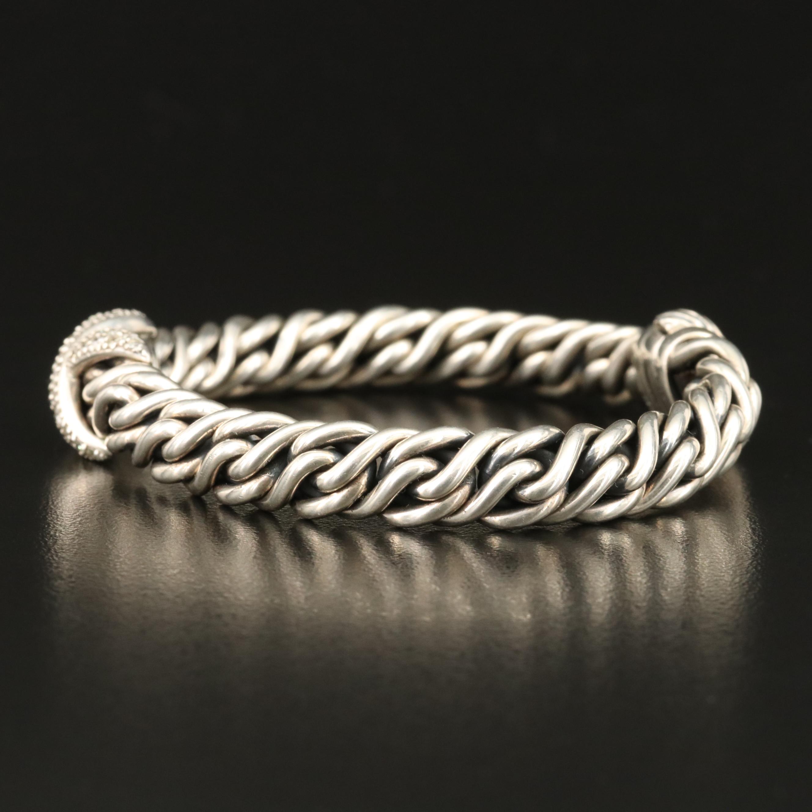 David Yurman Sterling Diamond "X" Wheat Chain Bracelet