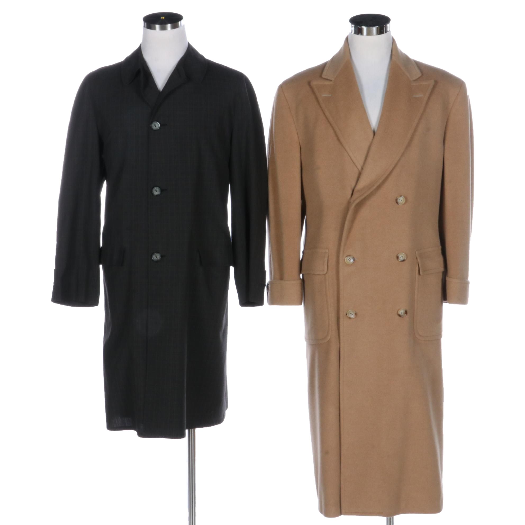 Men's Rainfair Plaid Rain Topcoat, DoubleBreasted Camel Hair Topcoat