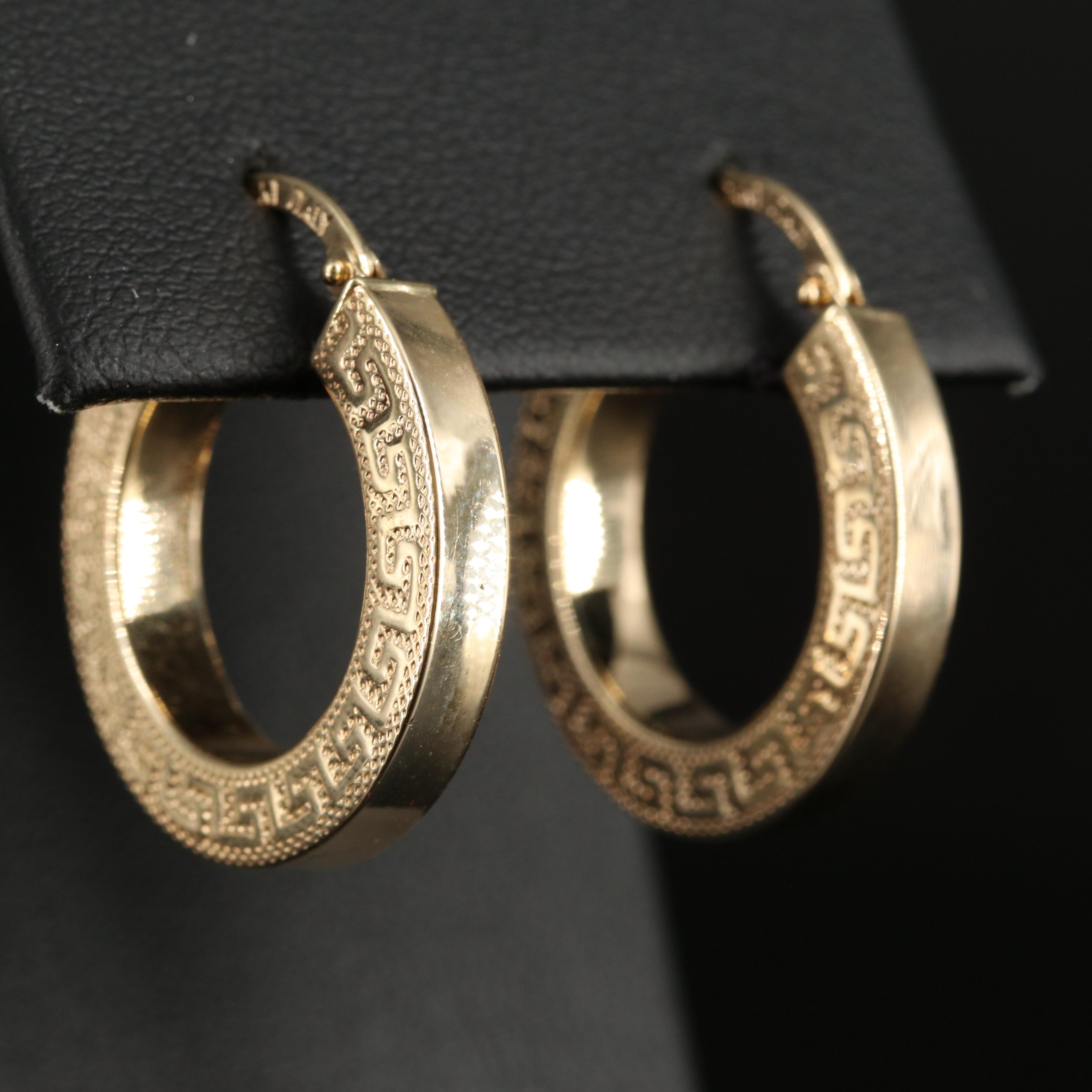 14K Greek Key Hoop Earrings