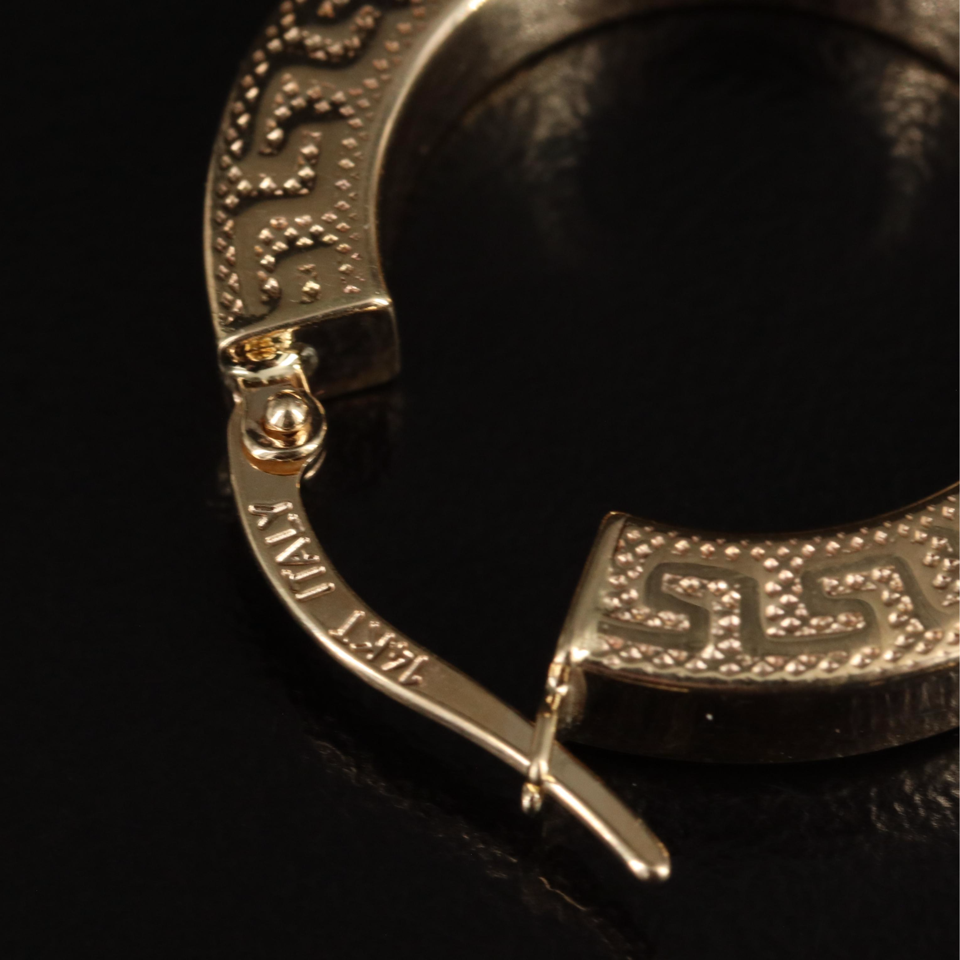 14K Greek Key Hoop Earrings
