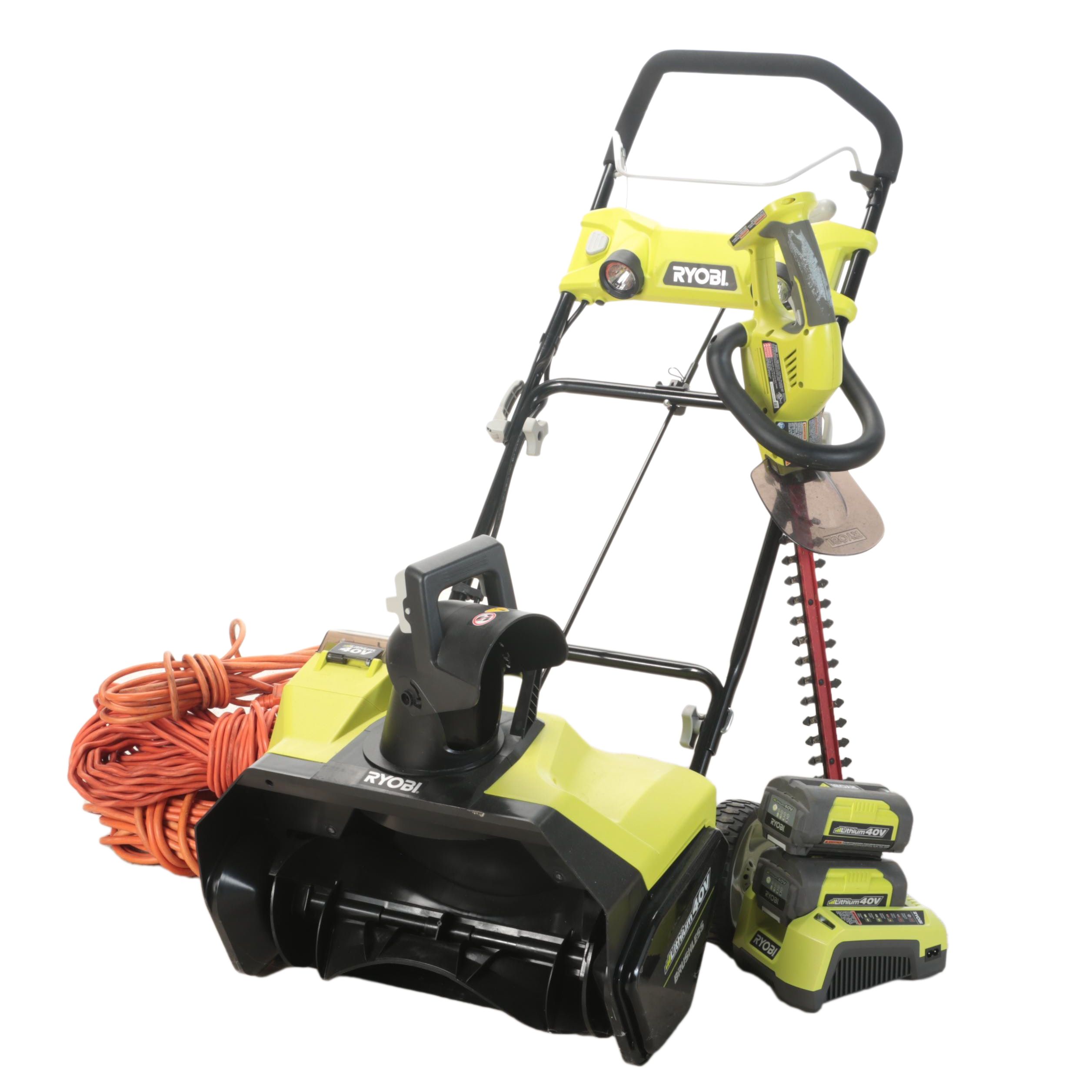 Ryobi 20" Brushless Cordless Snow Blower and Hedge Trimmer With Charger