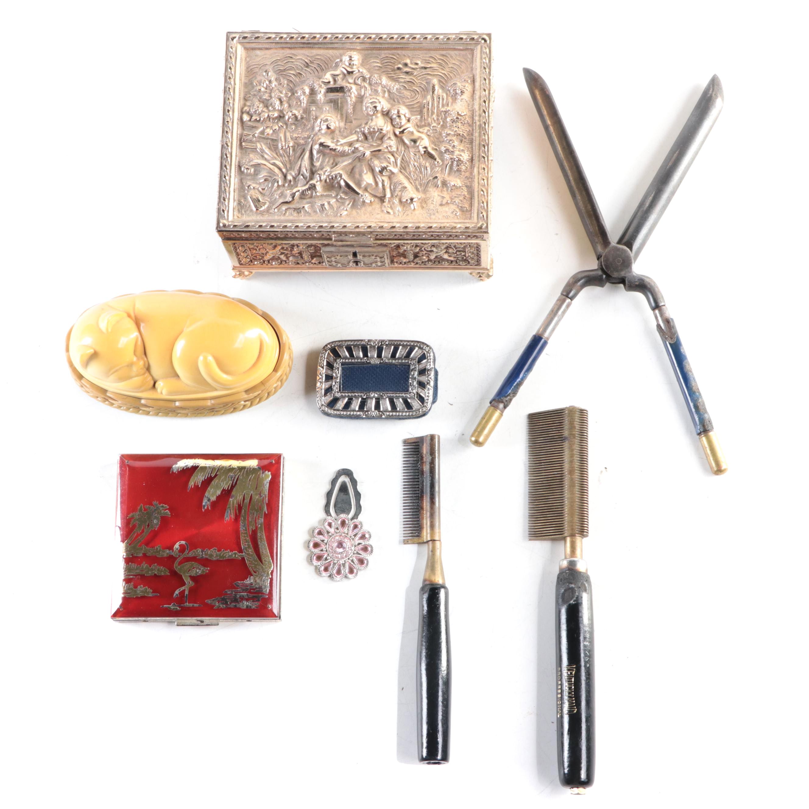 Kentucky Maid Pressing Combs with Curling Iron, Jewelry Box, Lint Brush and More