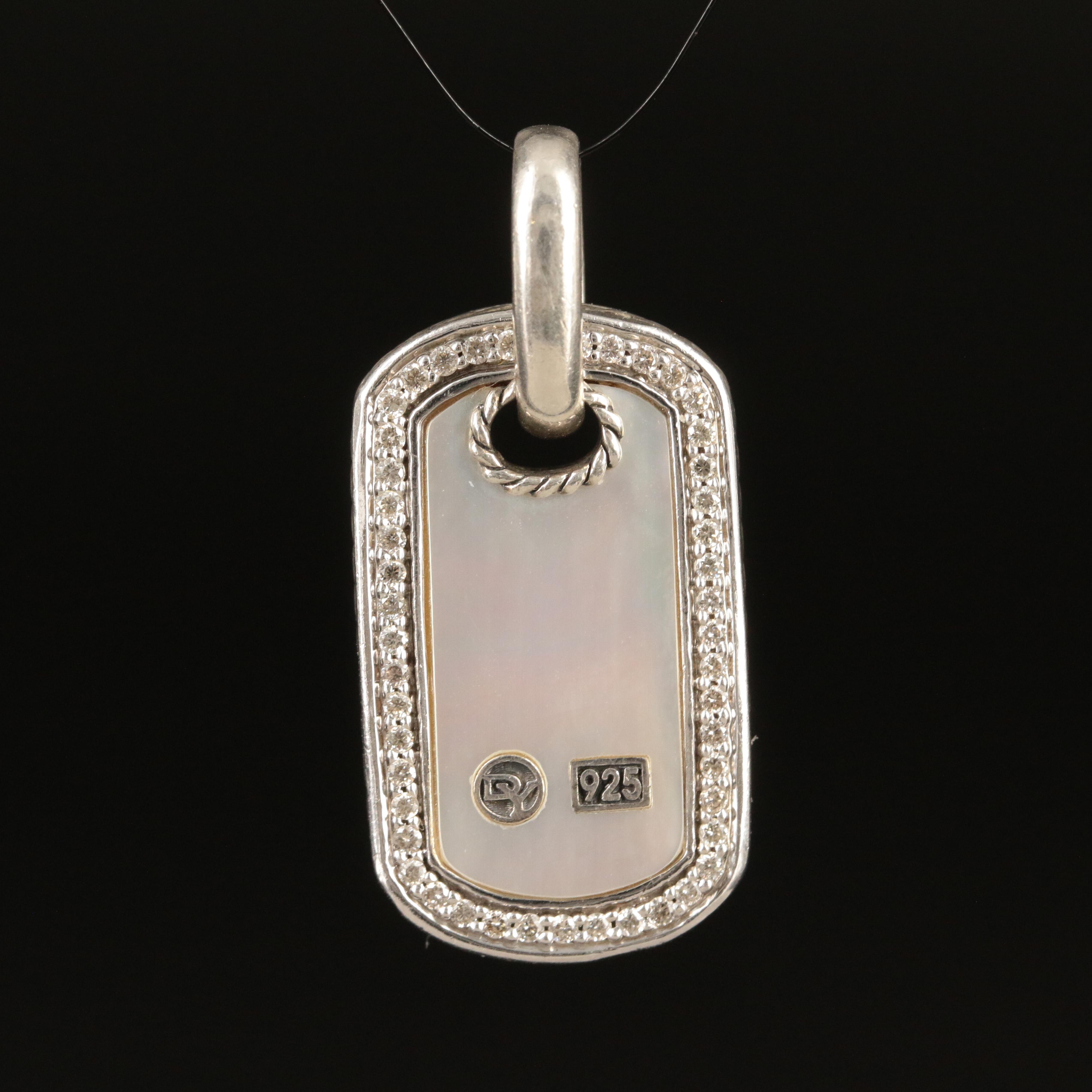 David Yurman Sterling Diamond and Mother-of-Pearl Dog Tag Pendant