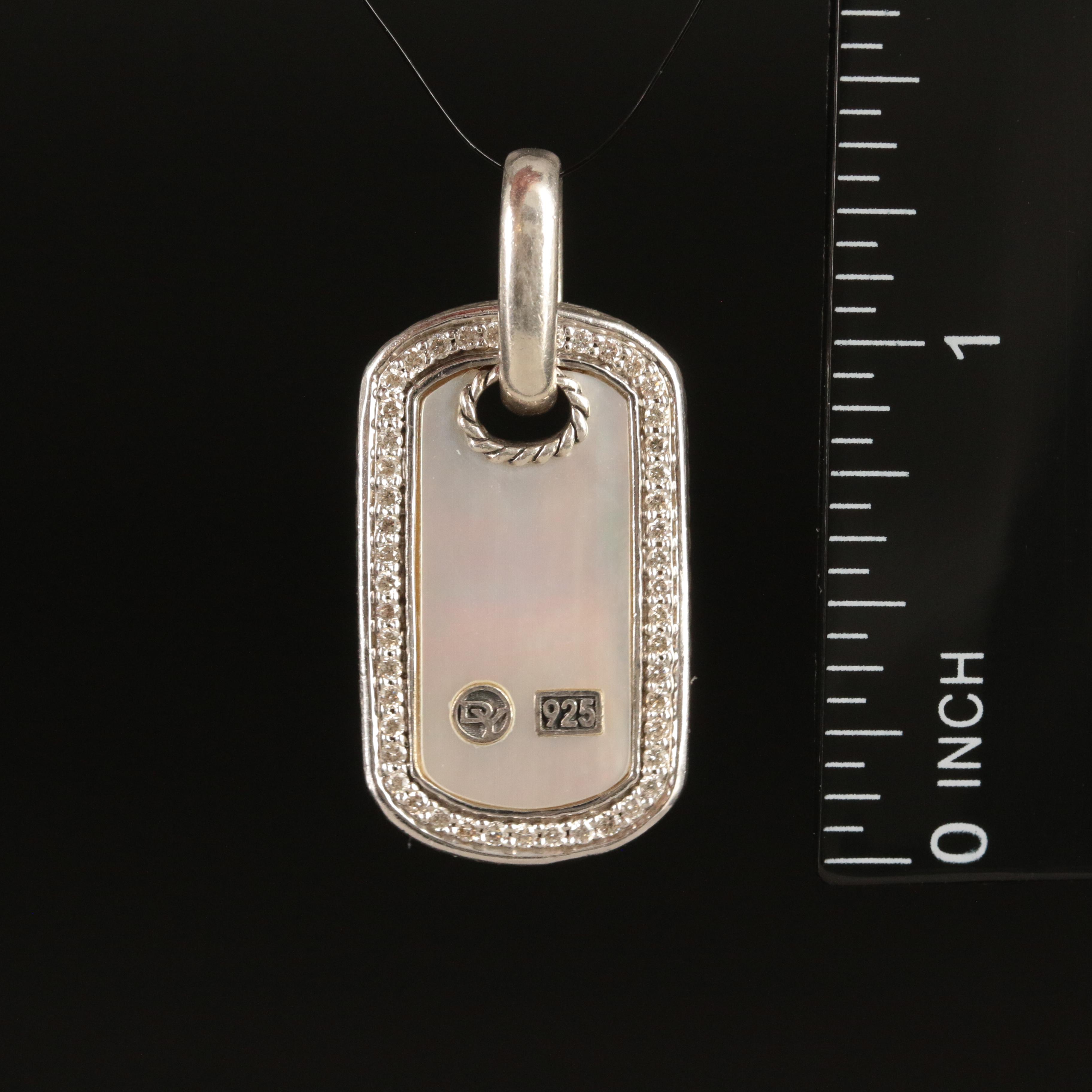 David Yurman Sterling Diamond and Mother-of-Pearl Dog Tag Pendant