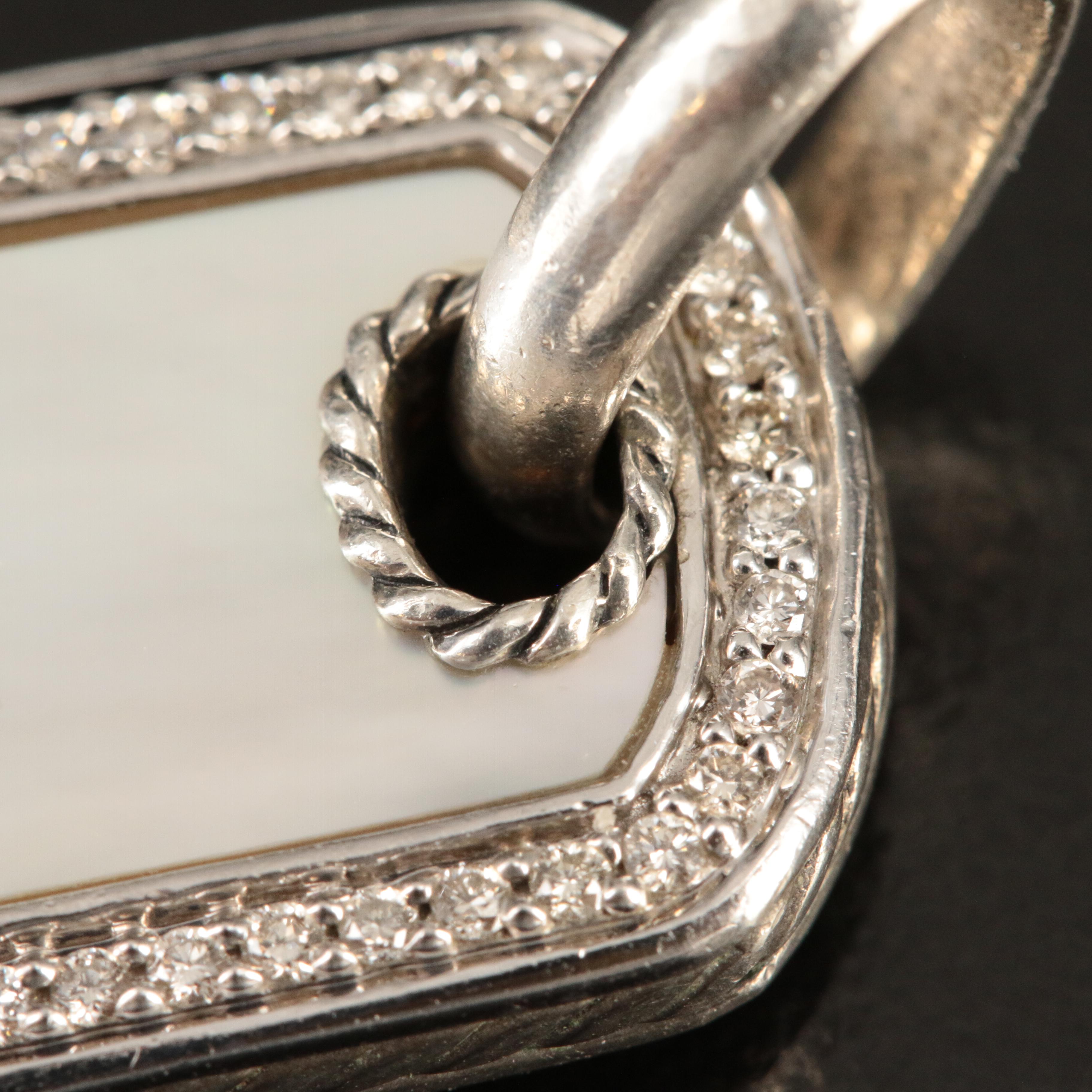 David Yurman Sterling Diamond and Mother-of-Pearl Dog Tag Pendant