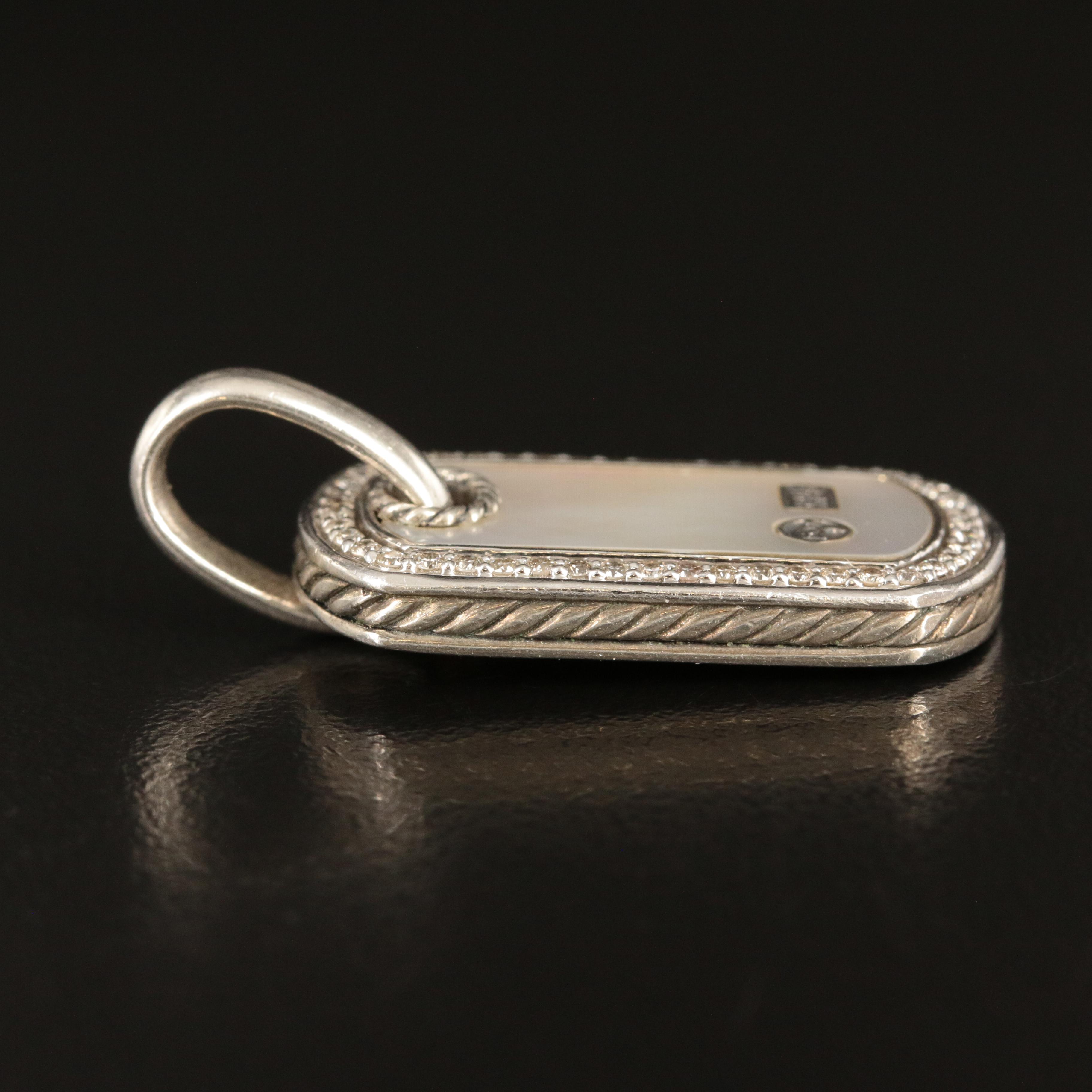 David Yurman Sterling Diamond and Mother-of-Pearl Dog Tag Pendant