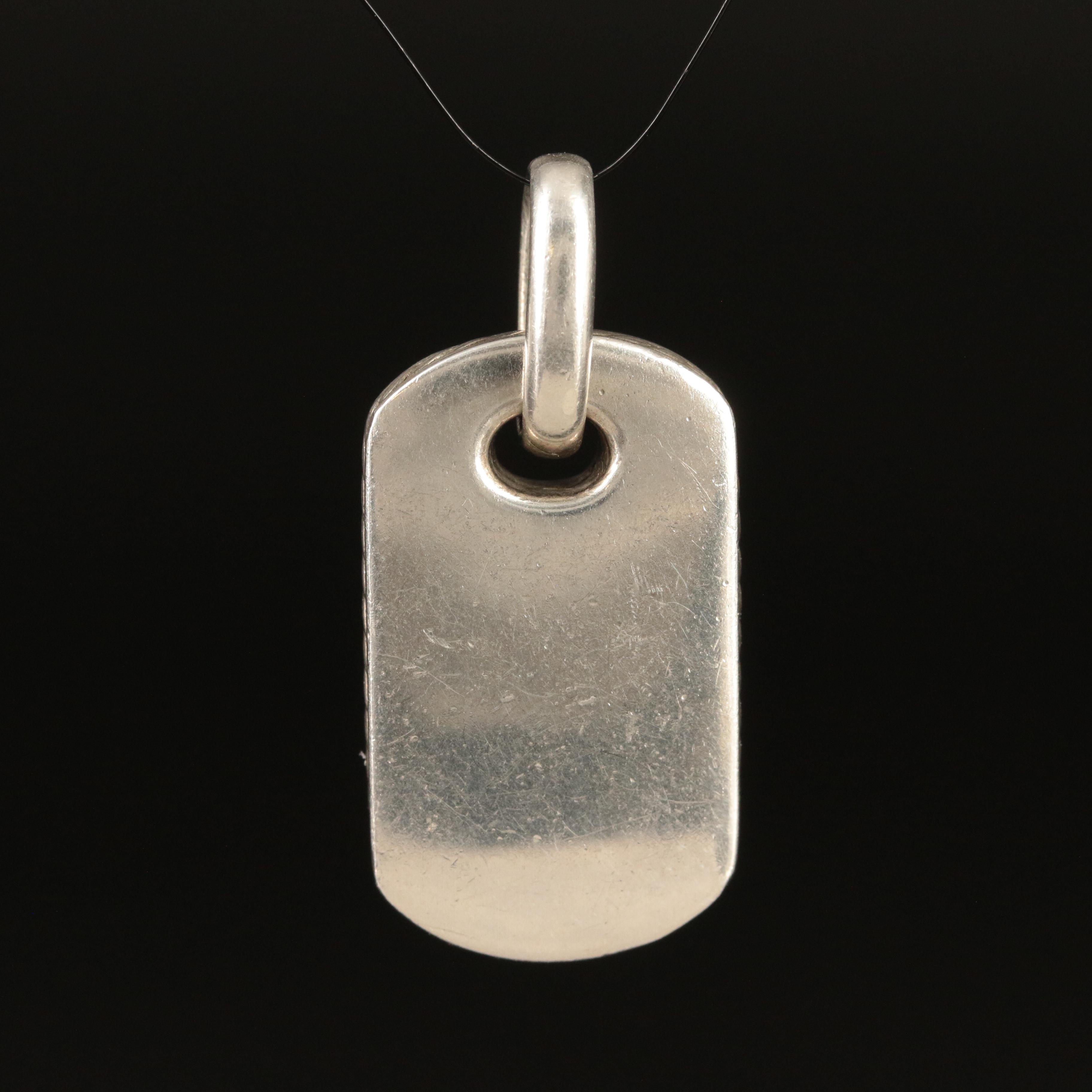 David Yurman Sterling Diamond and Mother-of-Pearl Dog Tag Pendant