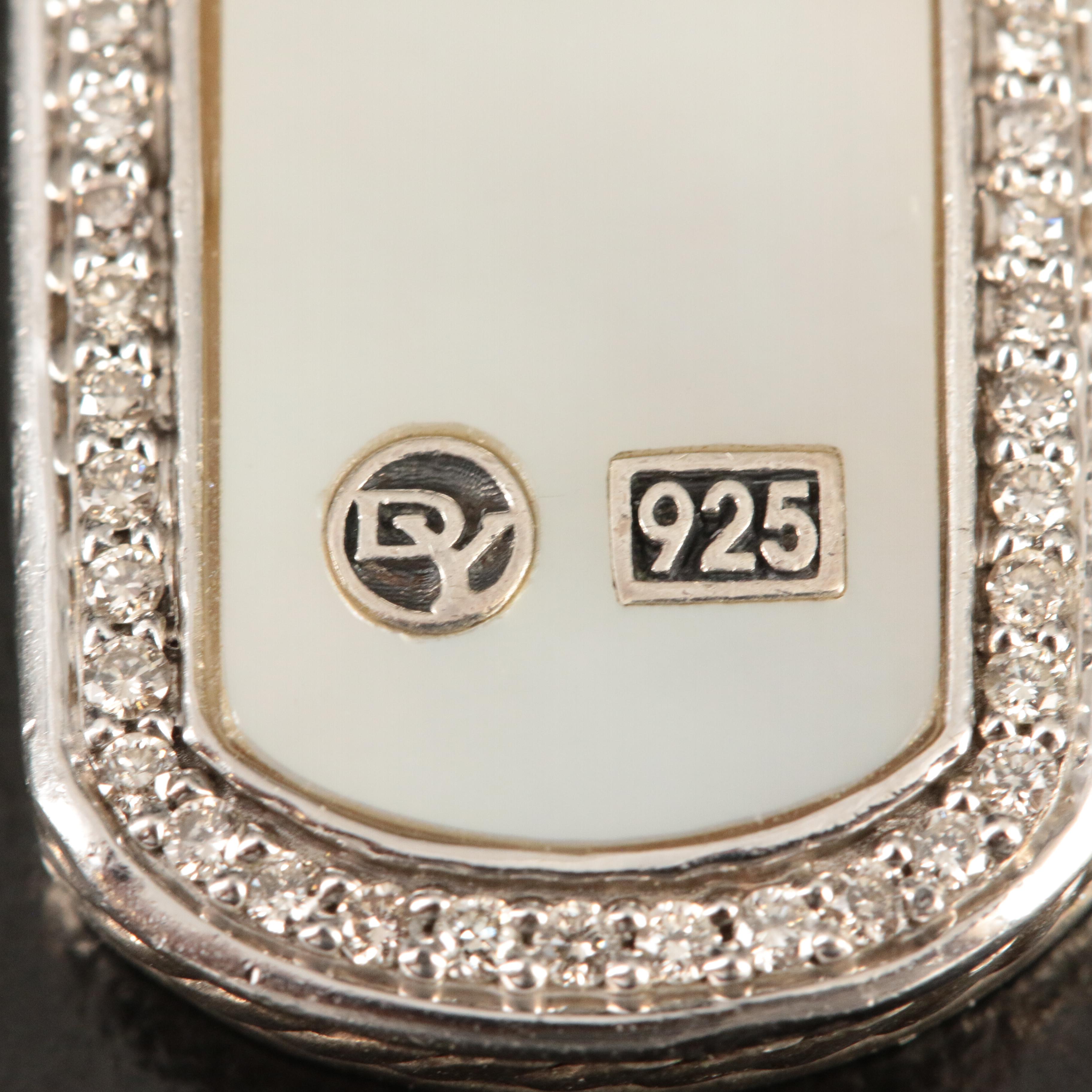 David Yurman Sterling Diamond and Mother-of-Pearl Dog Tag Pendant