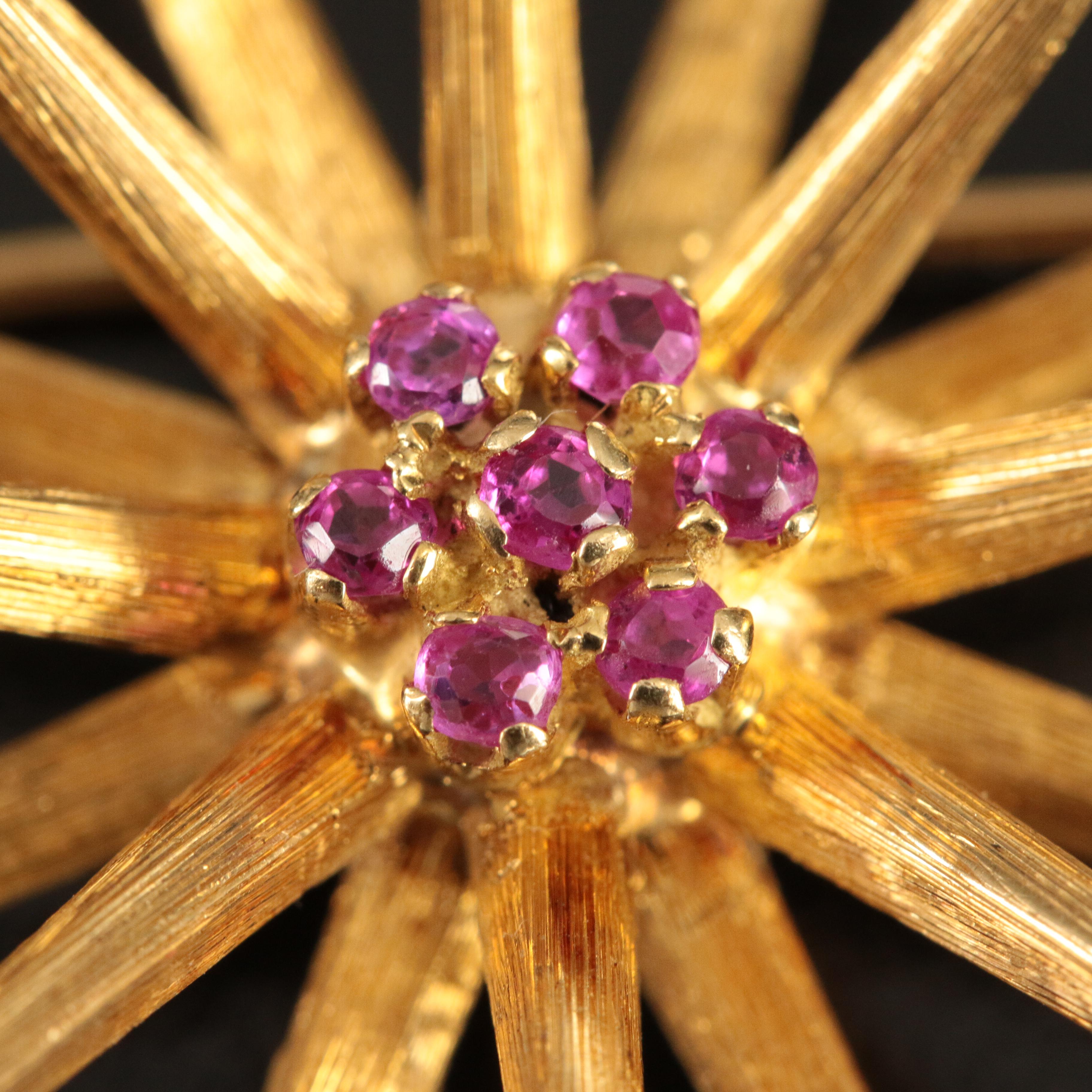 Vintage 18K Ruby Star Burst Brooch