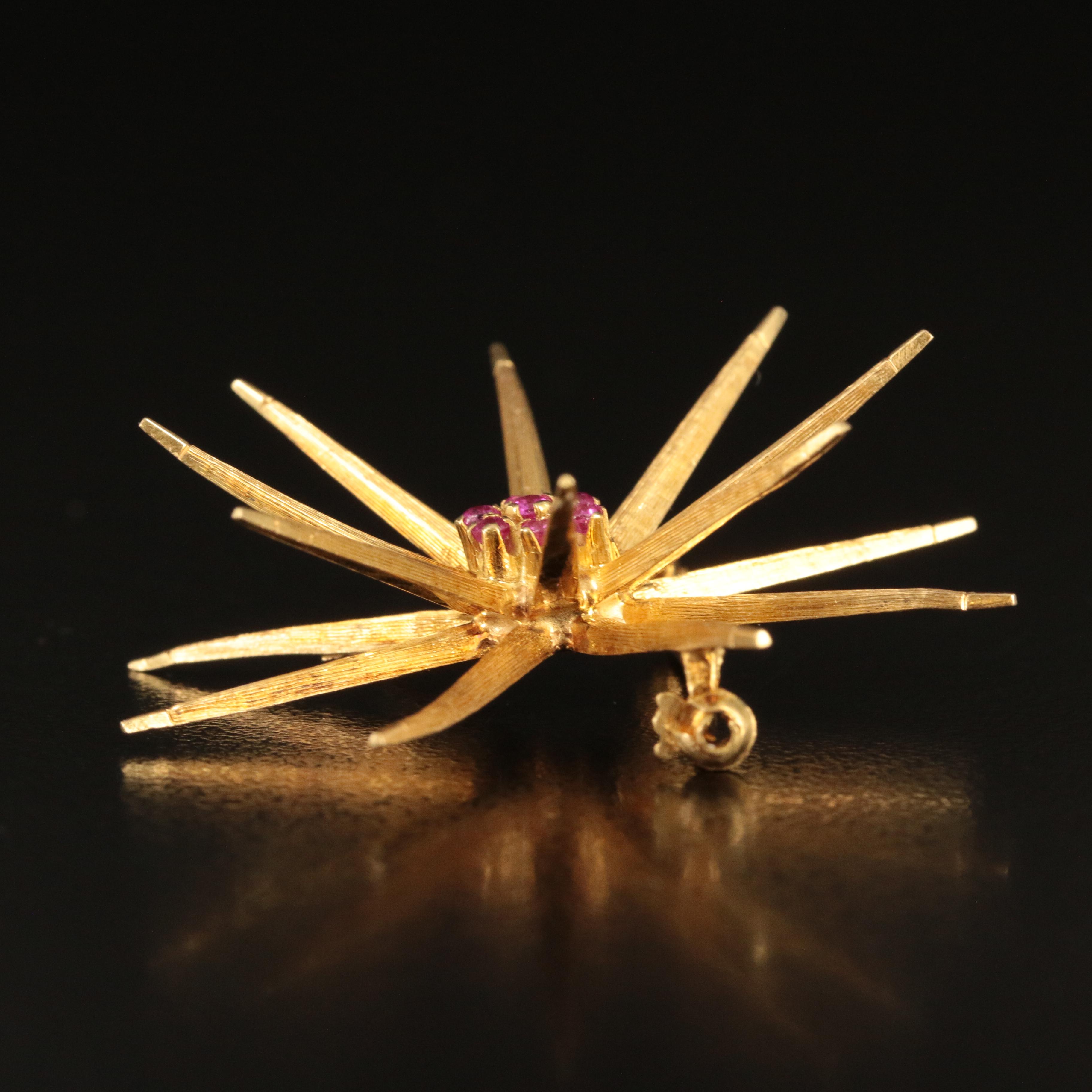 Vintage 18K Ruby Star Burst Brooch