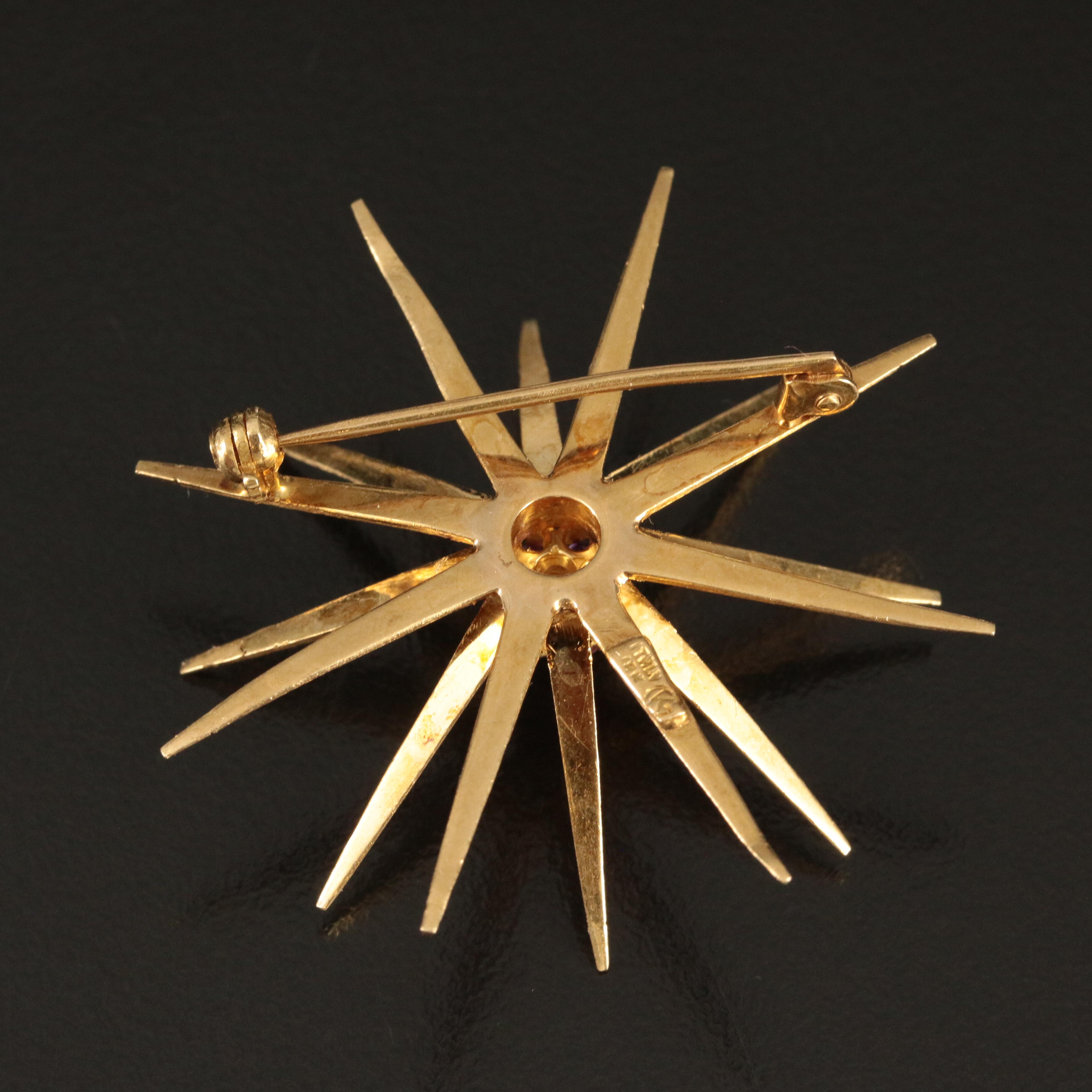 Vintage 18K Ruby Star Burst Brooch