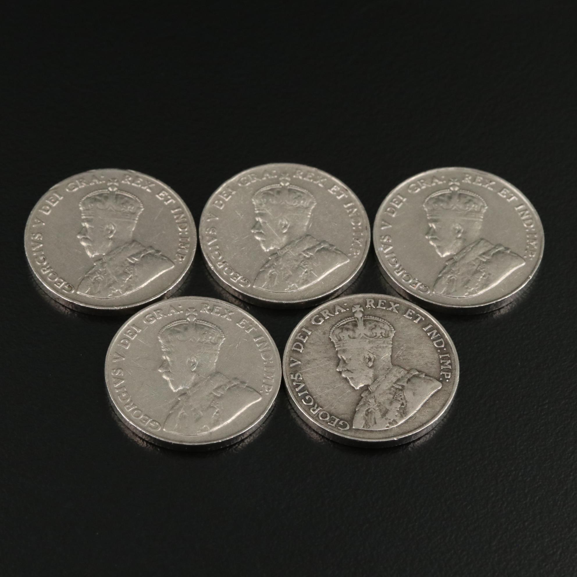 Five 1925 Canada 5 Cent Coins