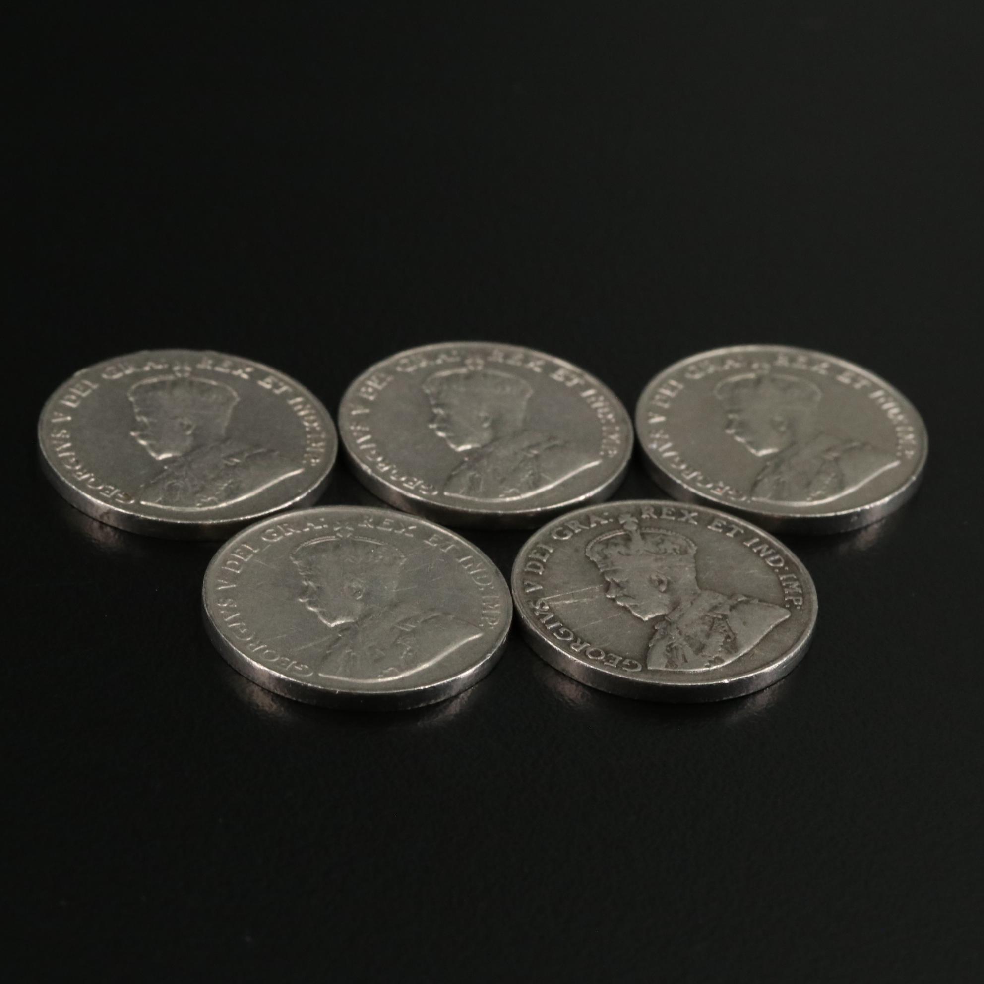 Five 1925 Canada 5 Cent Coins