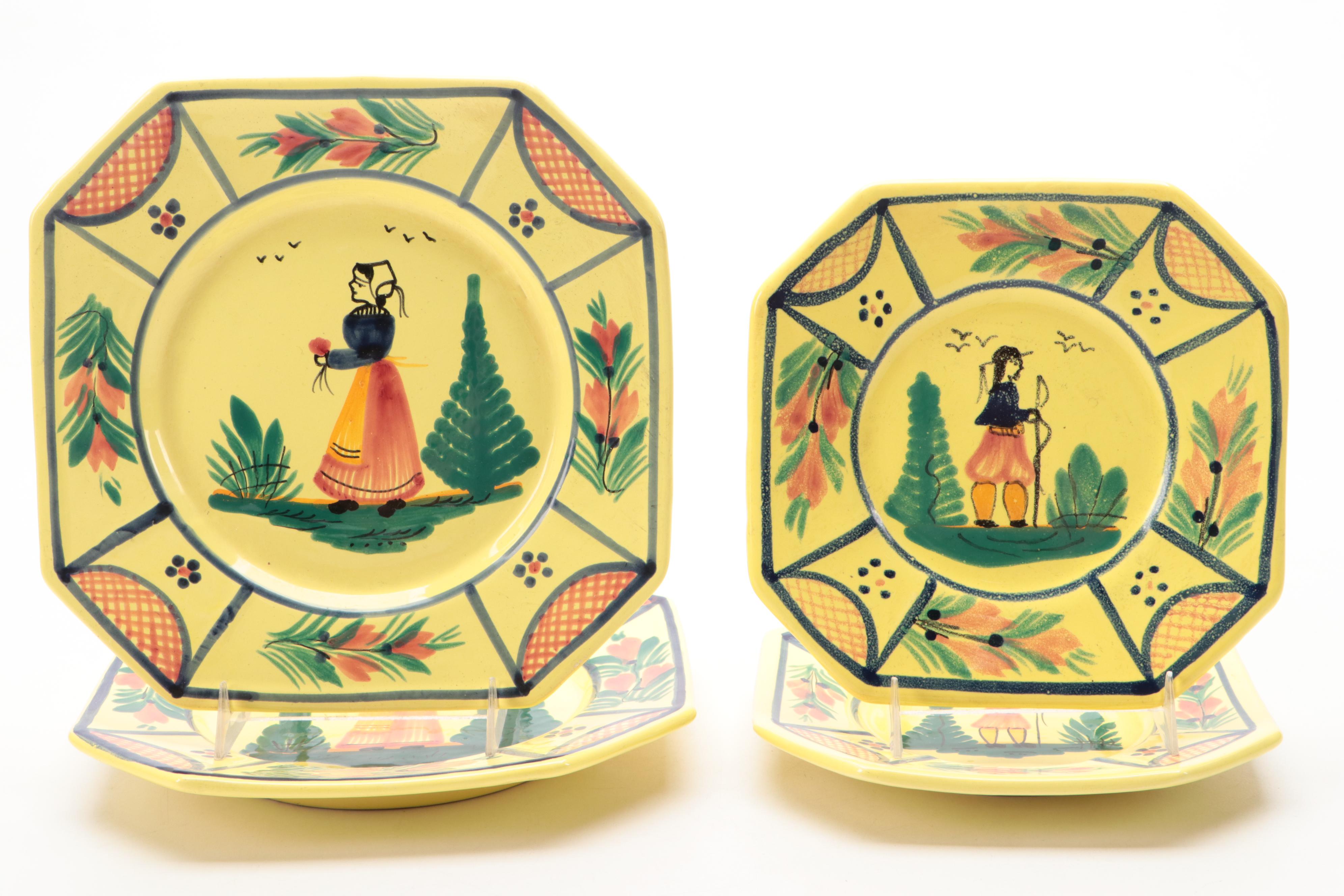 Quimper Faïence "Soleil Yellow" Tableware with Woodbury Pewter Porringer