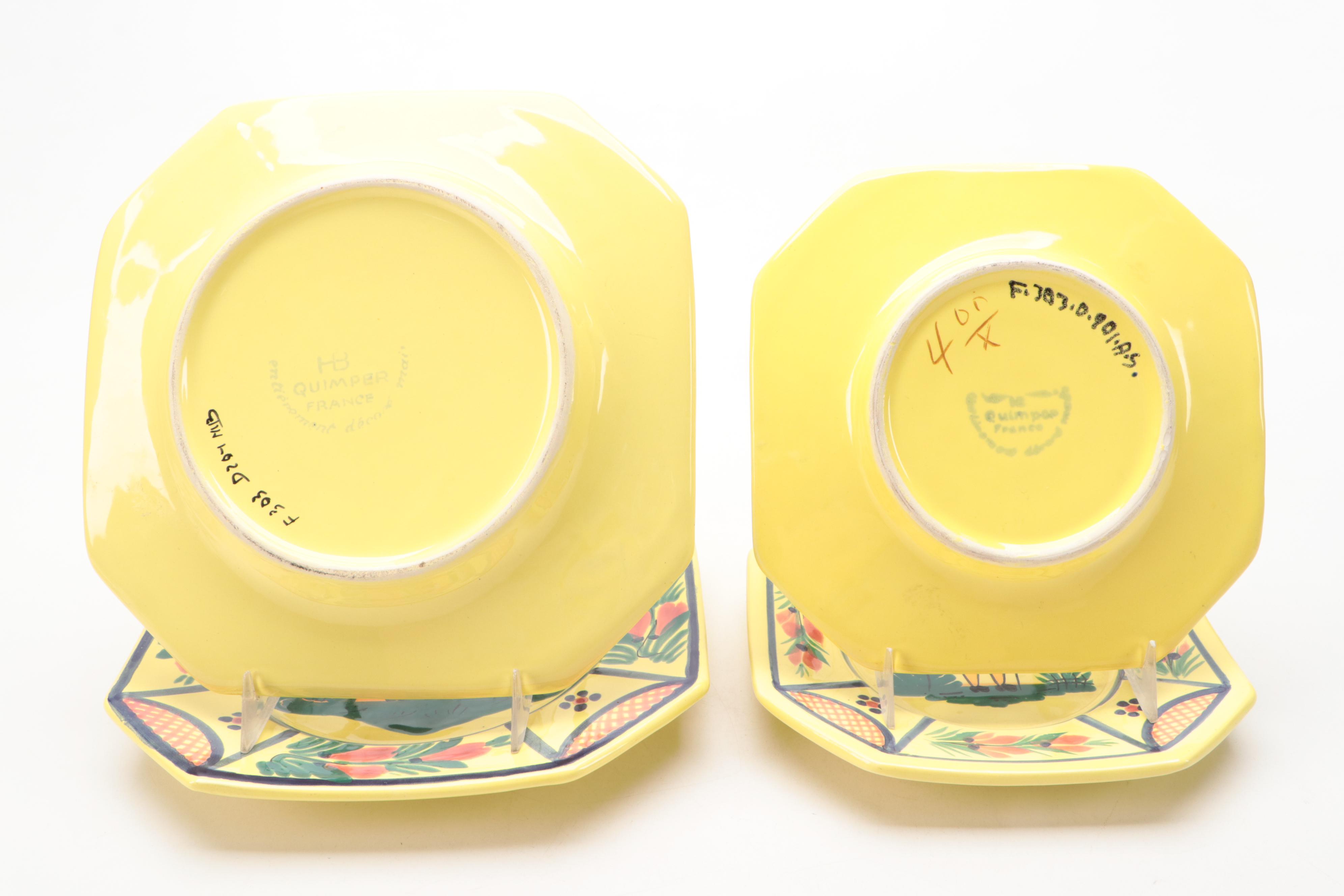 Quimper Faïence "Soleil Yellow" Tableware with Woodbury Pewter Porringer