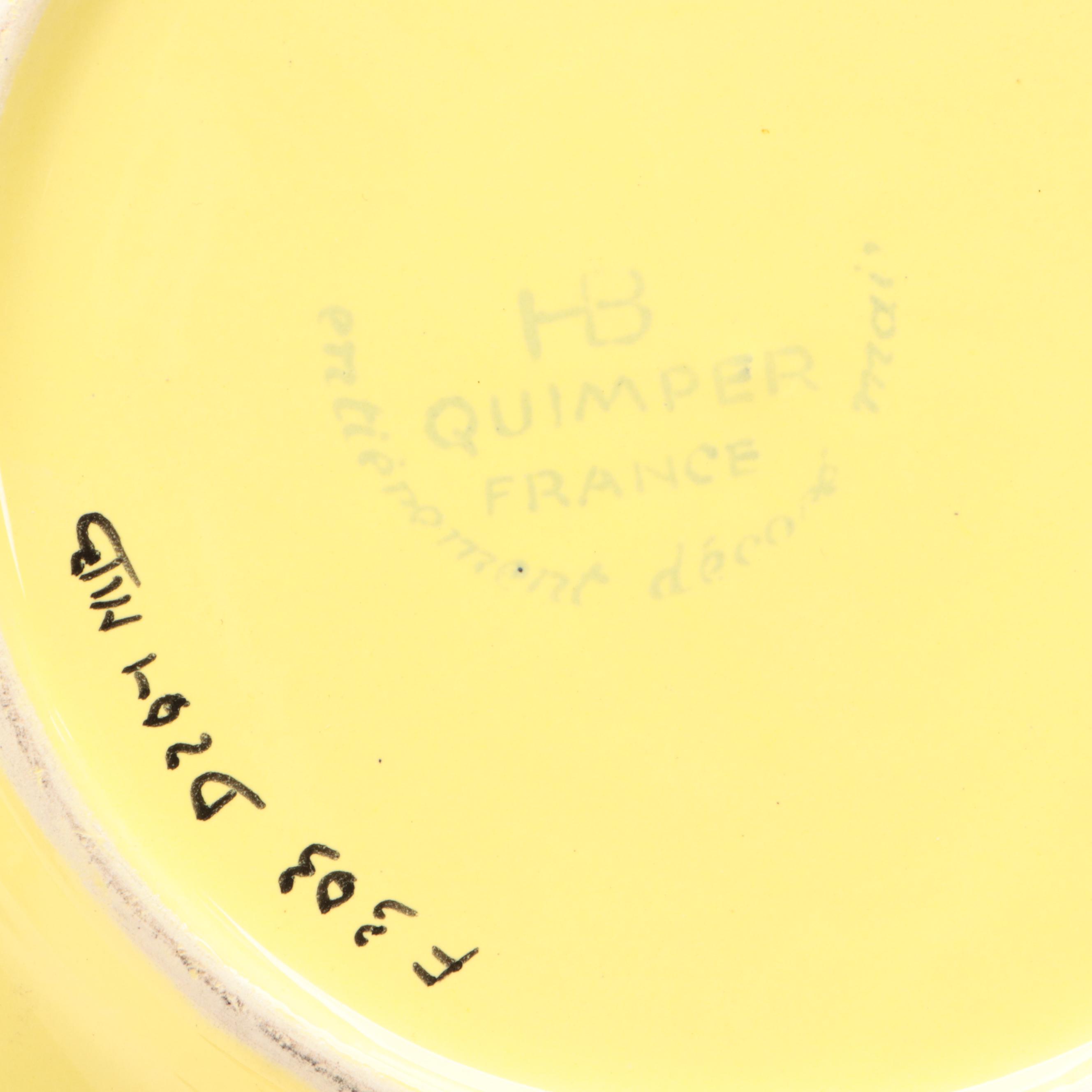 Quimper Faïence "Soleil Yellow" Tableware with Woodbury Pewter Porringer