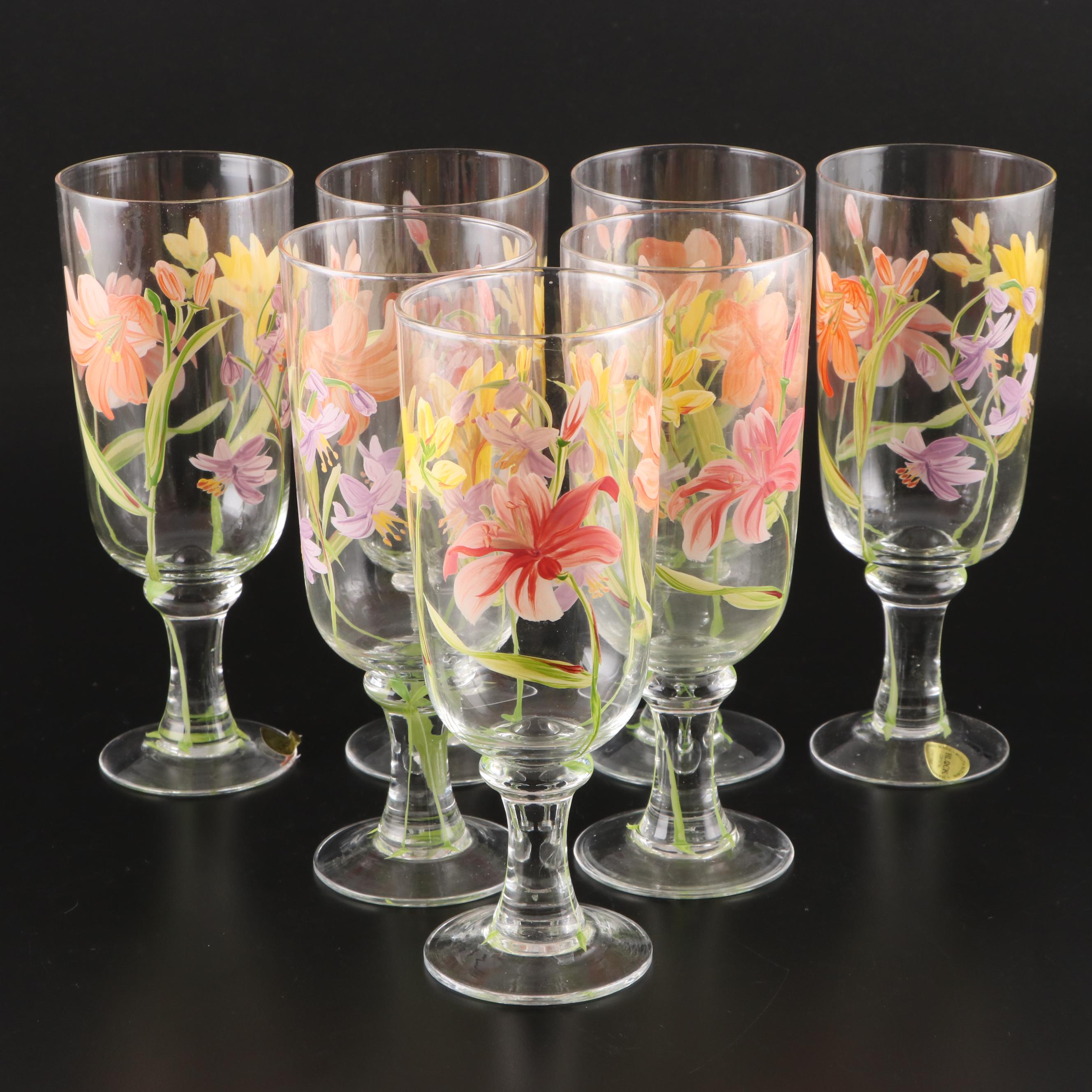Block "Tropical Lilies" Hand-Painted Crystal Iced Tea Glasses