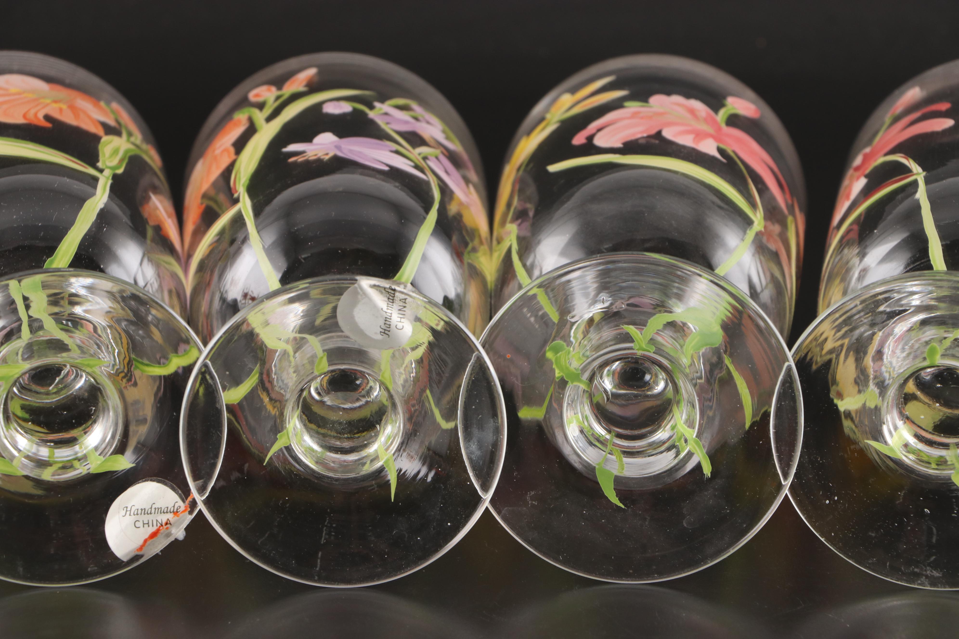 Block "Tropical Lilies" Hand-Painted Crystal Iced Tea Glasses