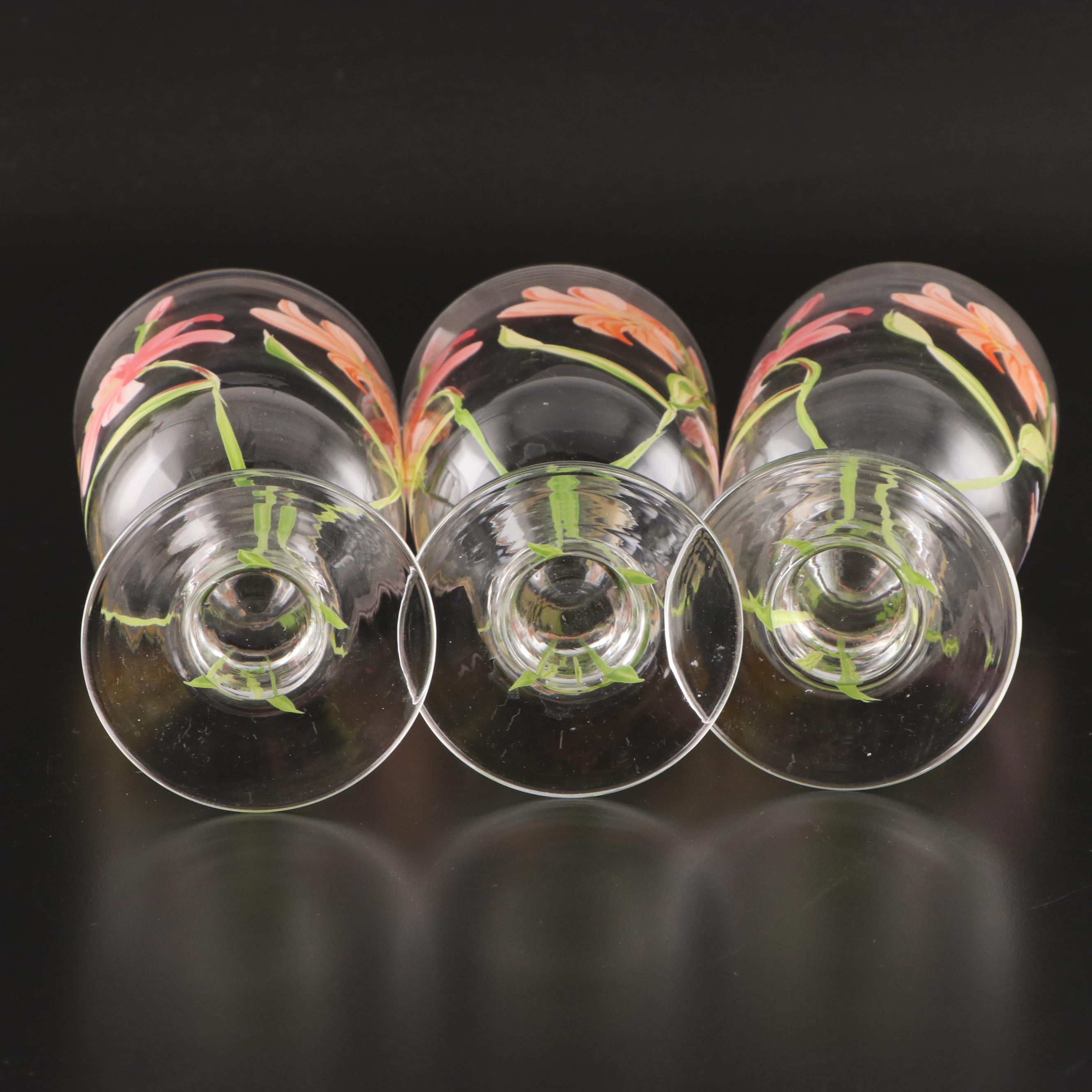 Block "Tropical Lilies" Hand-Painted Crystal Iced Tea Glasses