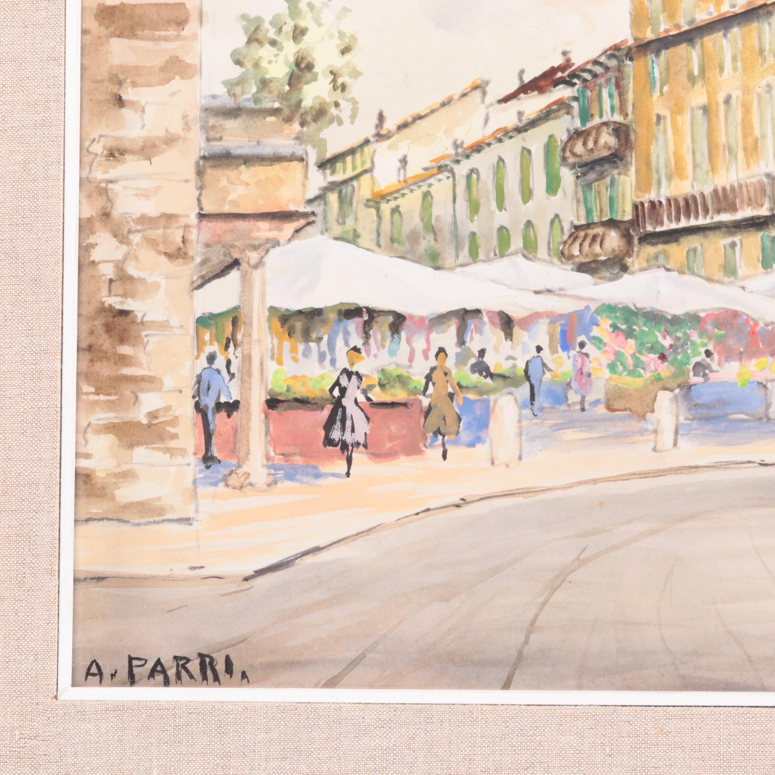 A. Parri Cityscape Watercolor Paintings
