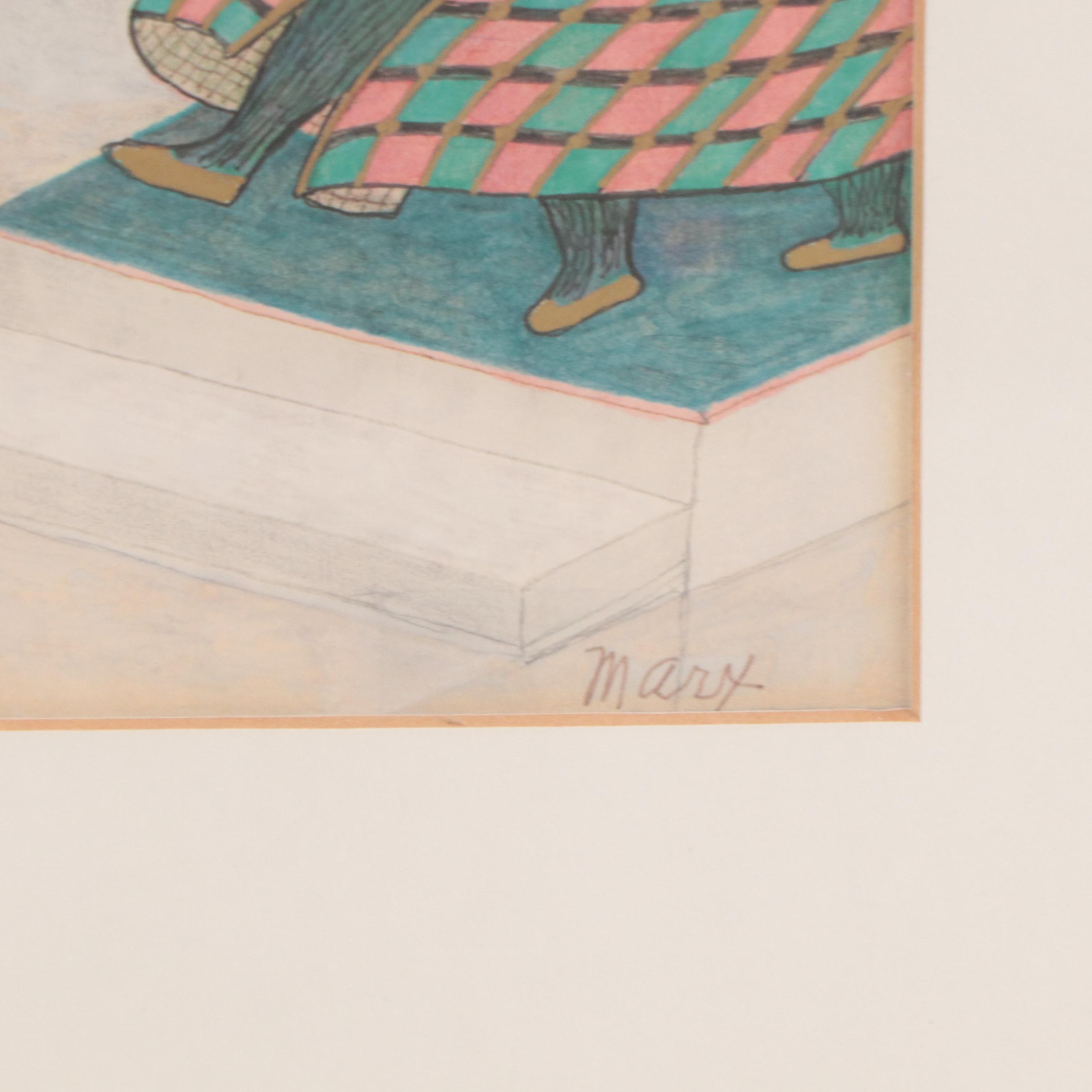 Evelyn Marx Watercolor Painting of Anthropomorphic Figures